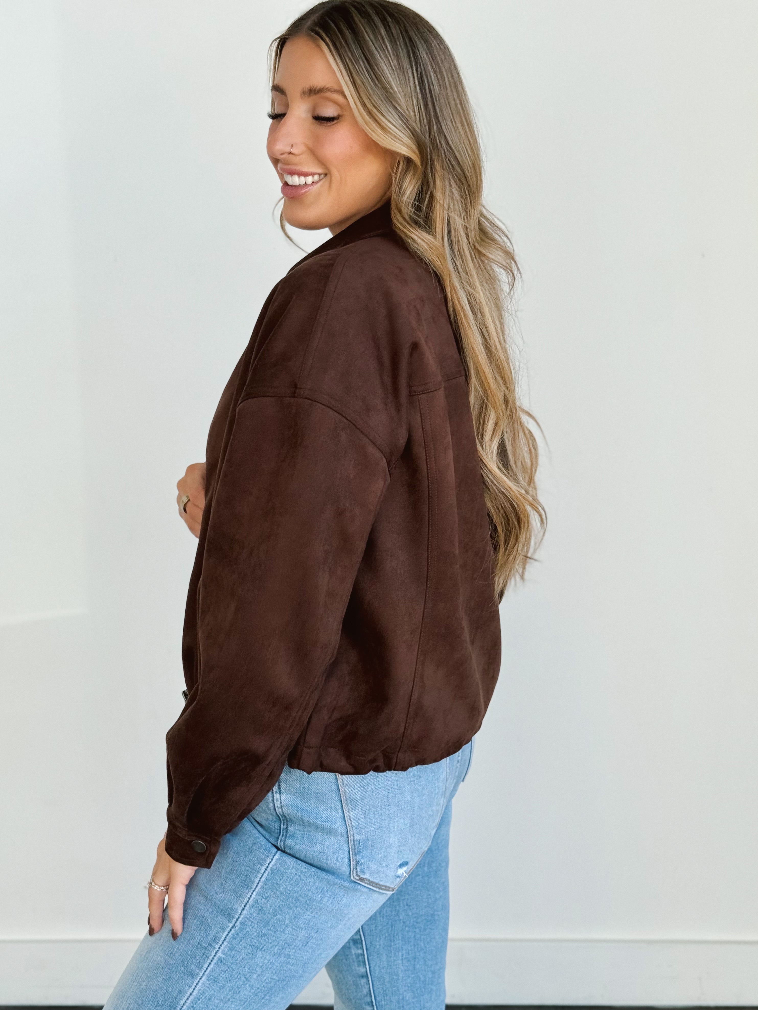 Lara Suede Jacket - CHOCOLATE BROWN