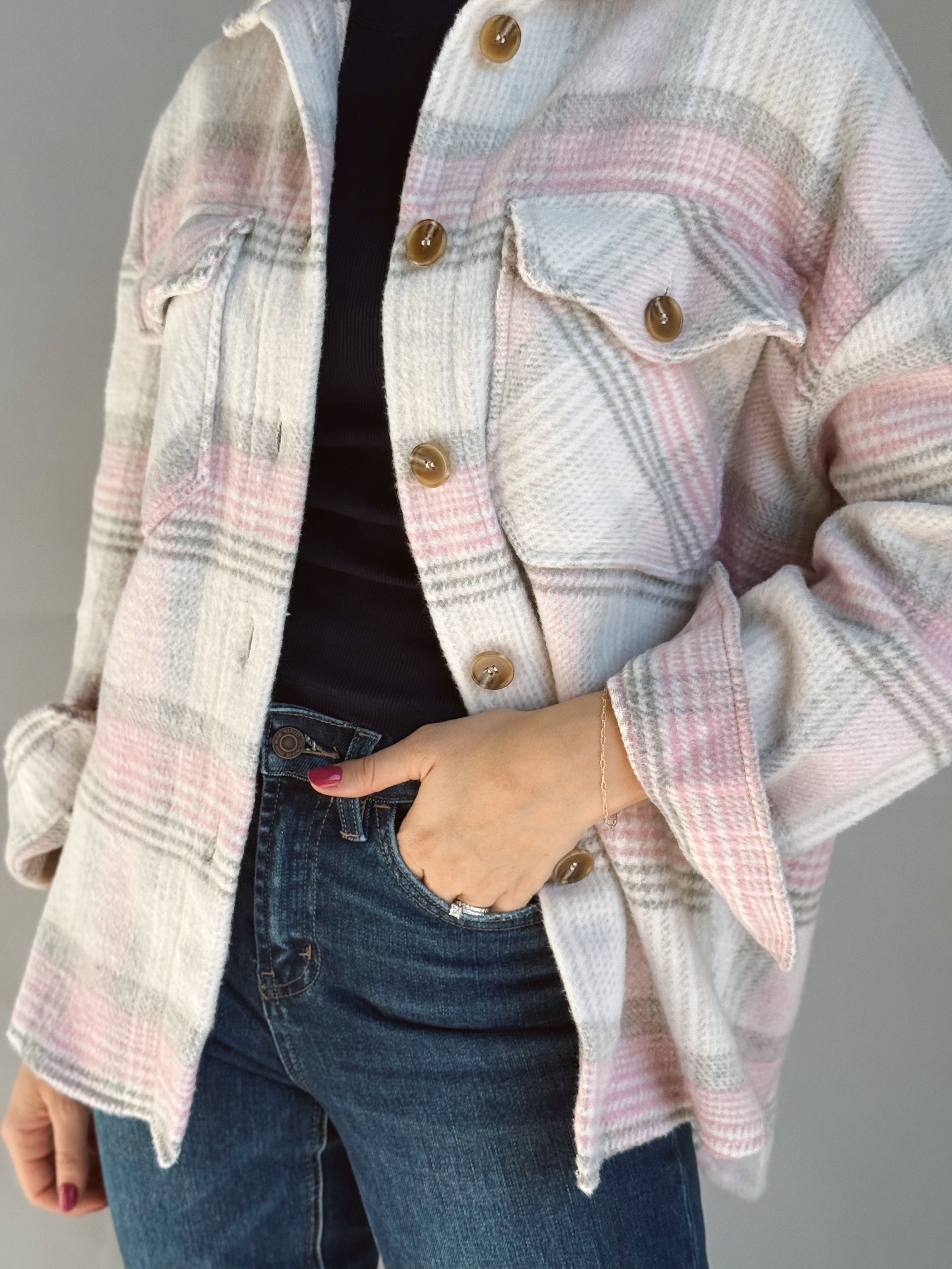 Campfire Shacket - TAUPE/PINK