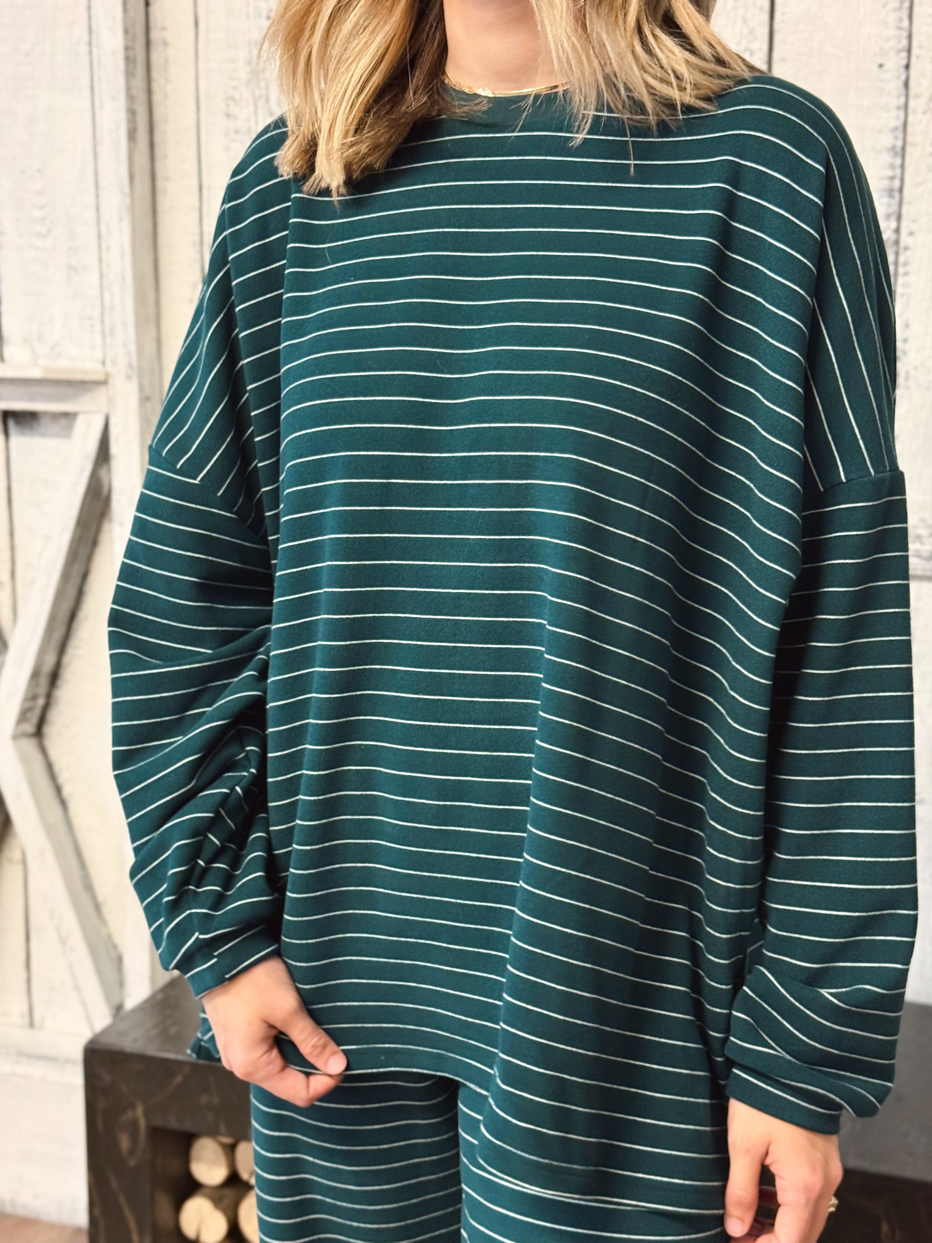 Cozy Stripe Sweatshirt - GREEN