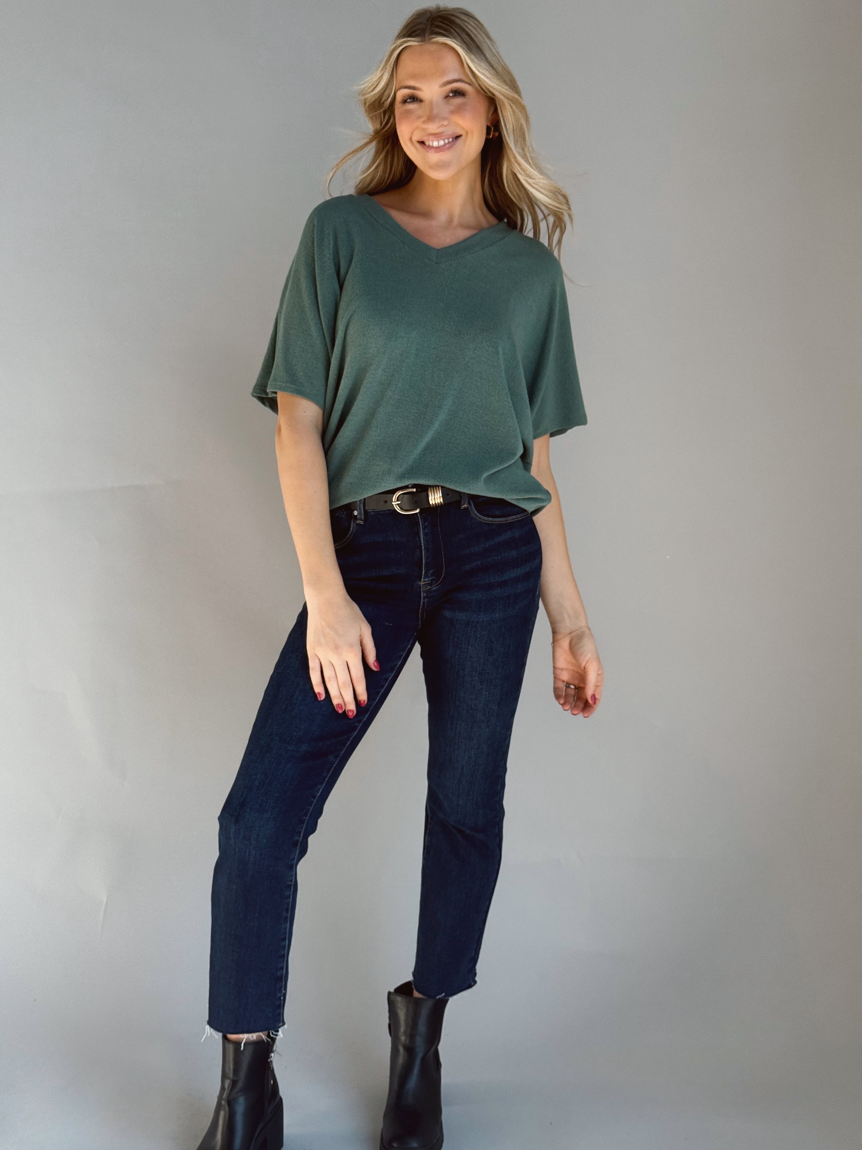 Lori V-Neck Tee - DARK SAGE