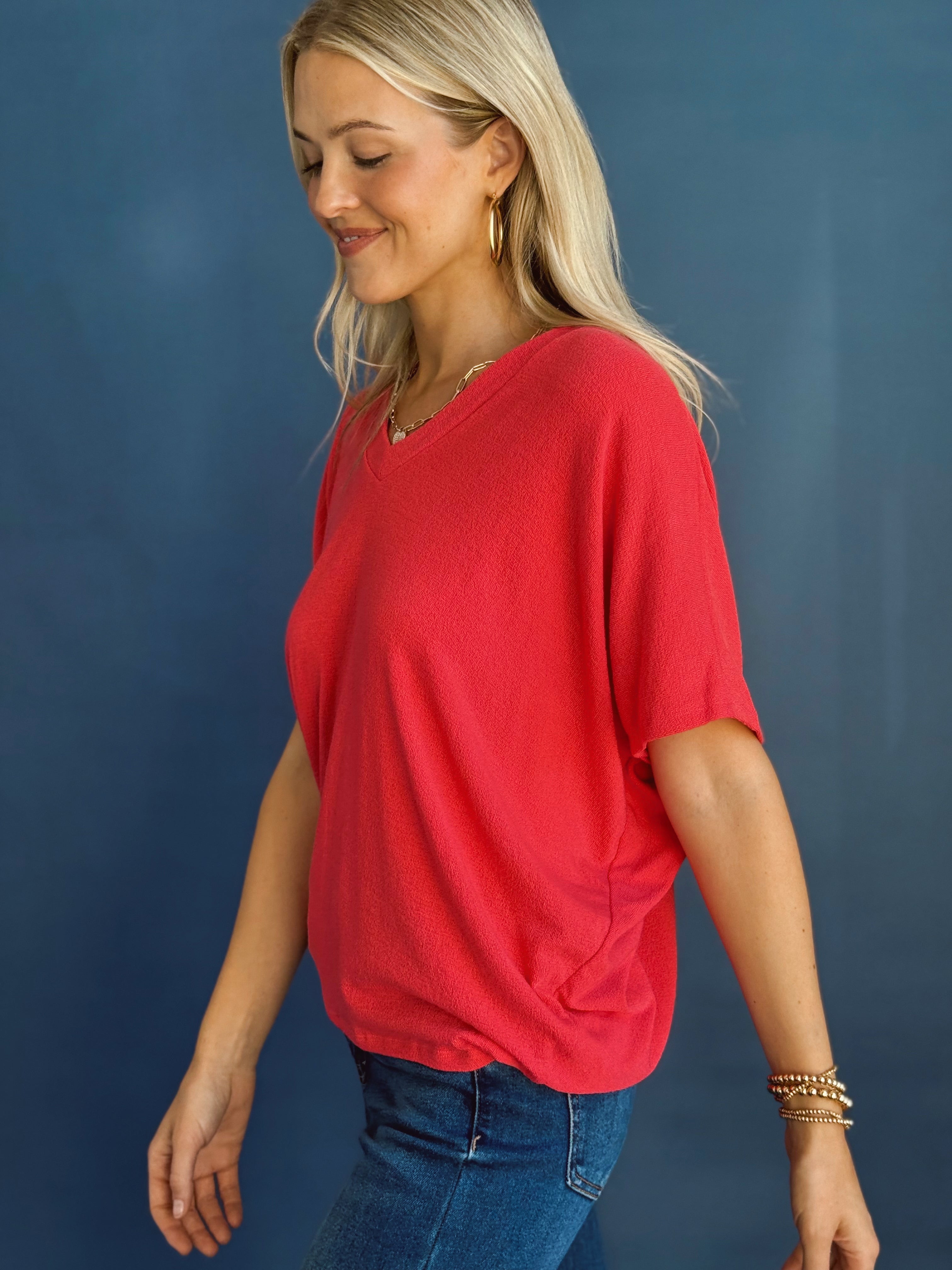 Lori V-Neck Tee - VIVA MAGENTA