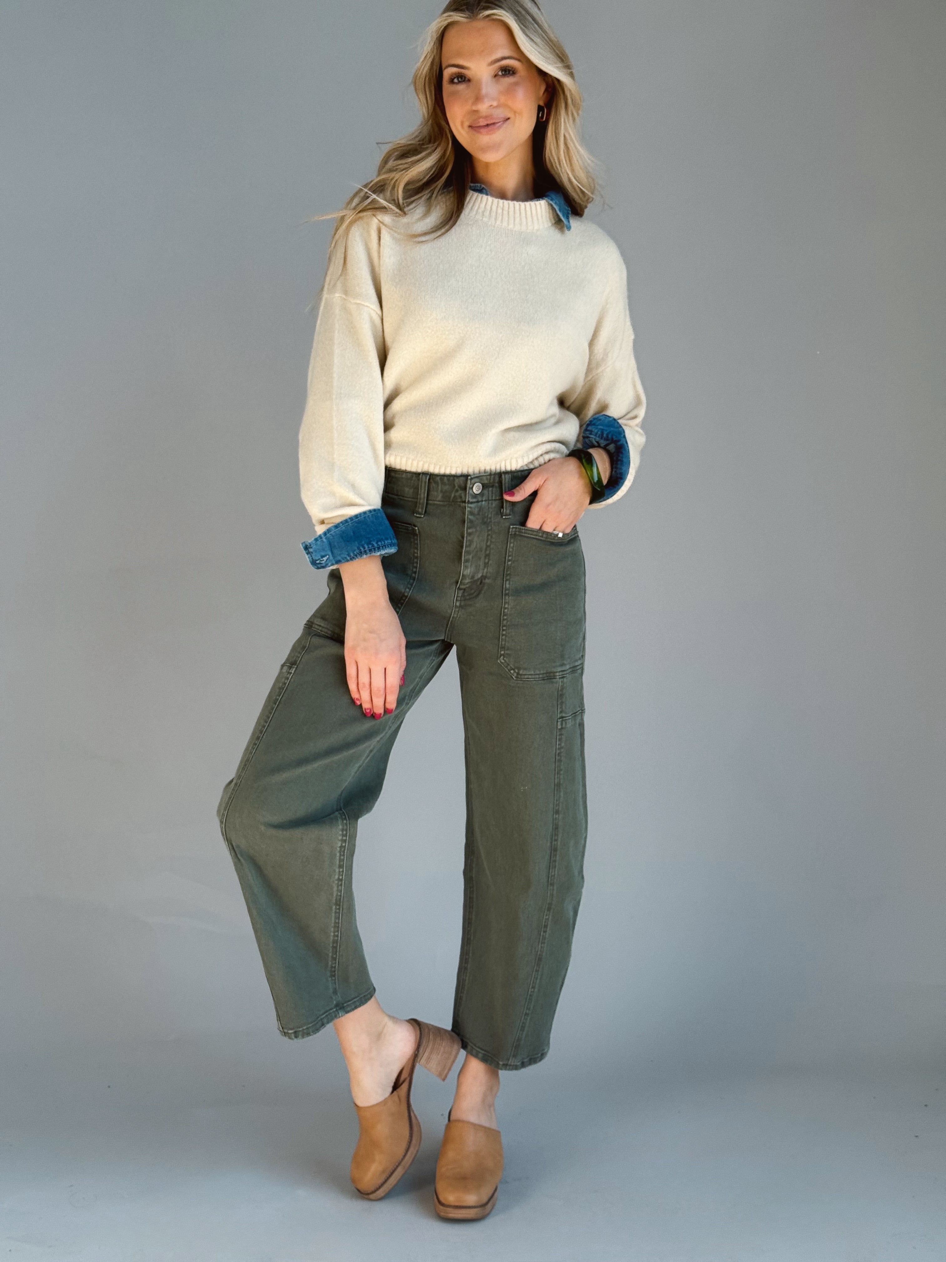 Matcha Brew Barrel Jean - DEEP FOREST