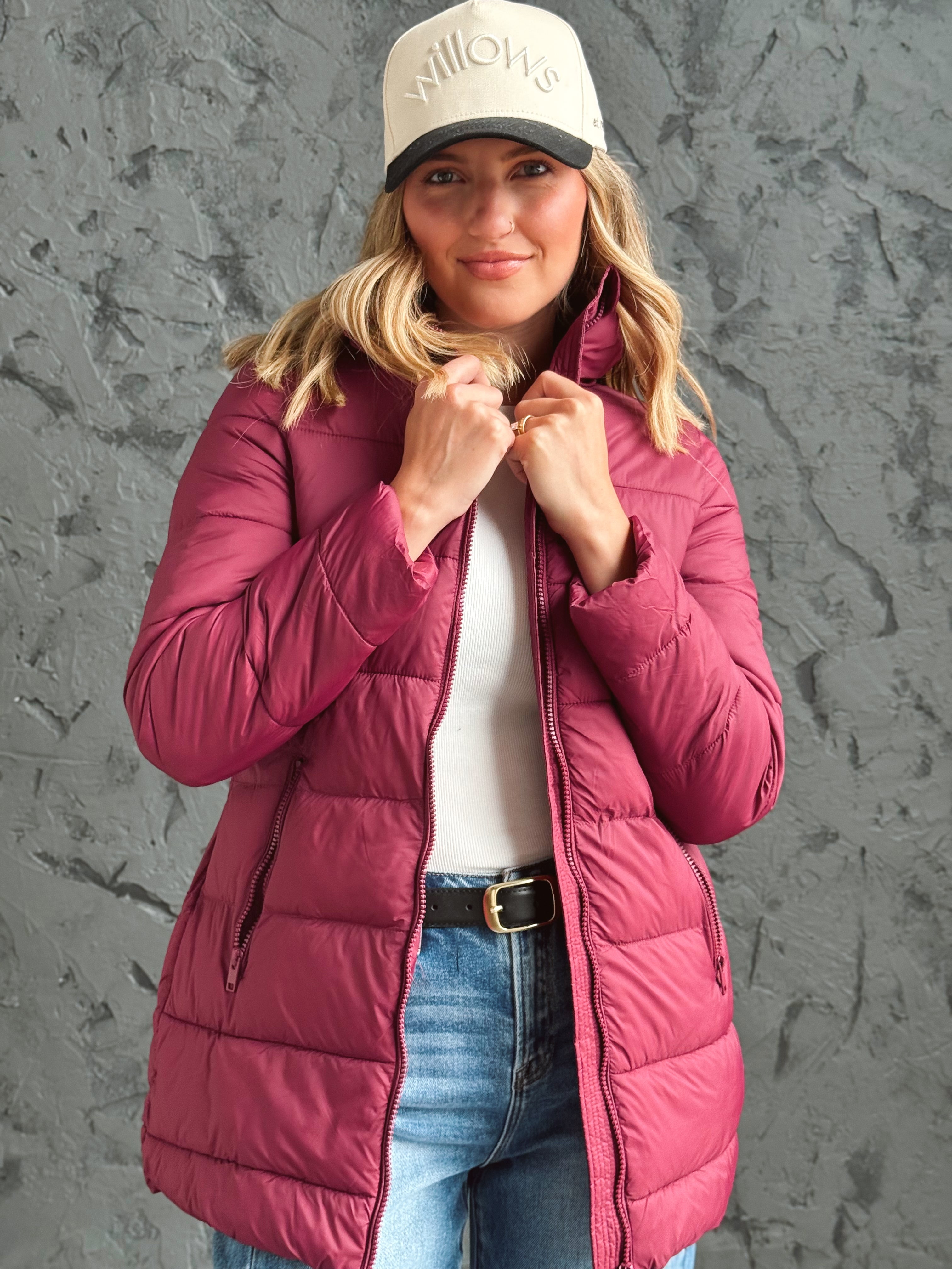 Woodland Stroll Puffer Jacket - BURGUNDY
