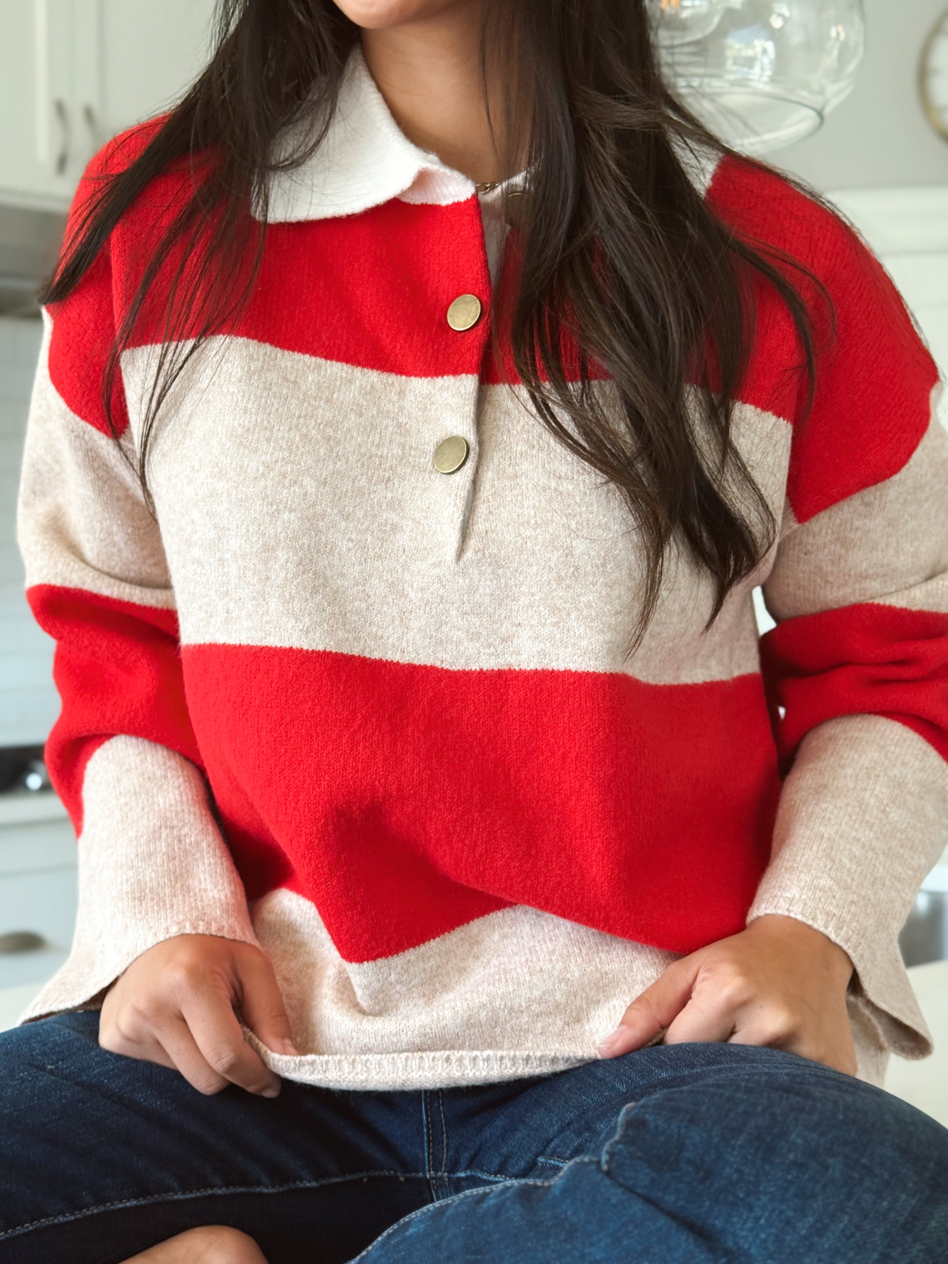 Archie Sweater - TAUPE/RED