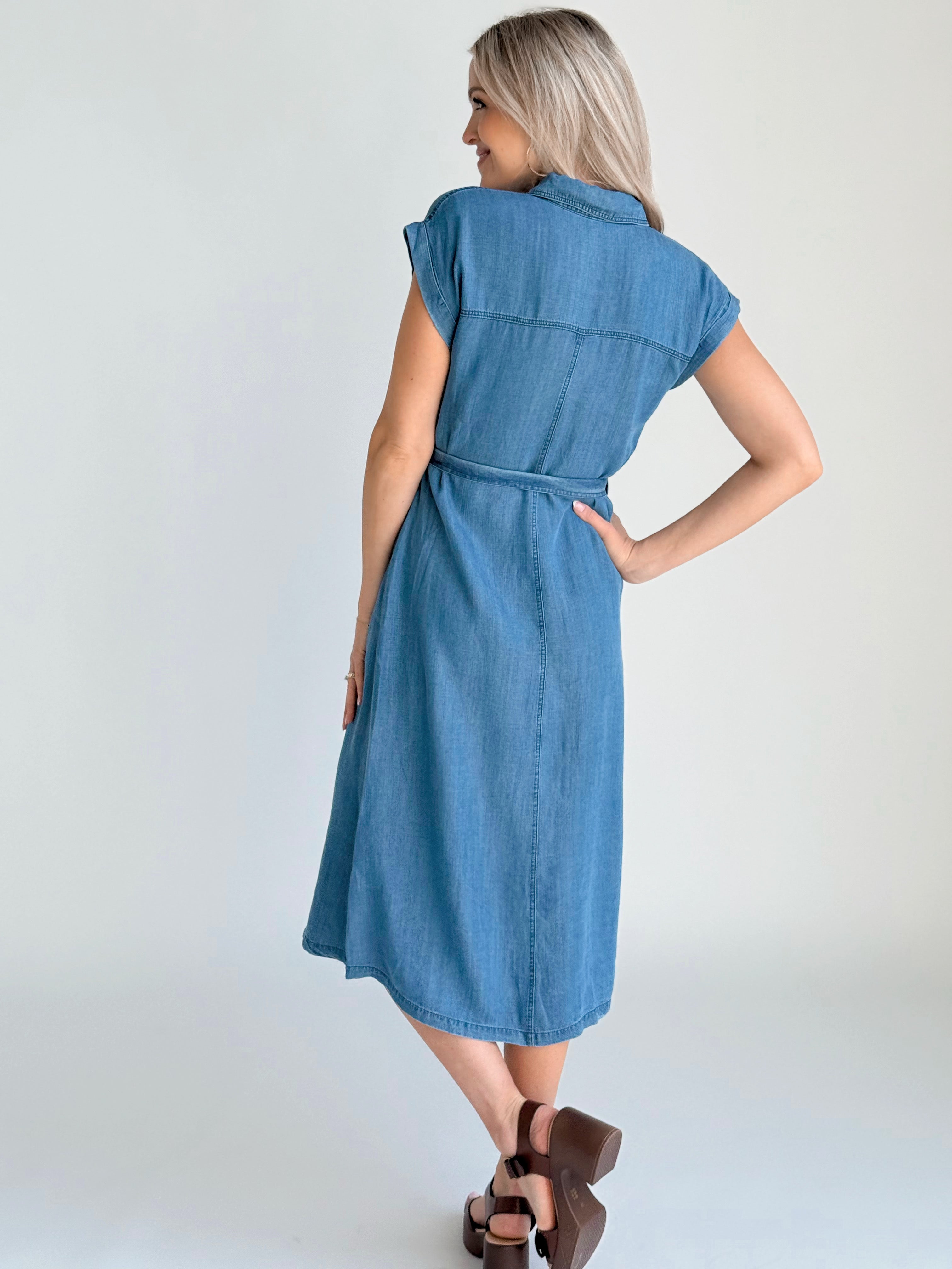 Acadia Dress - MEDIUM WASH - willows clothing MIDI DRESS