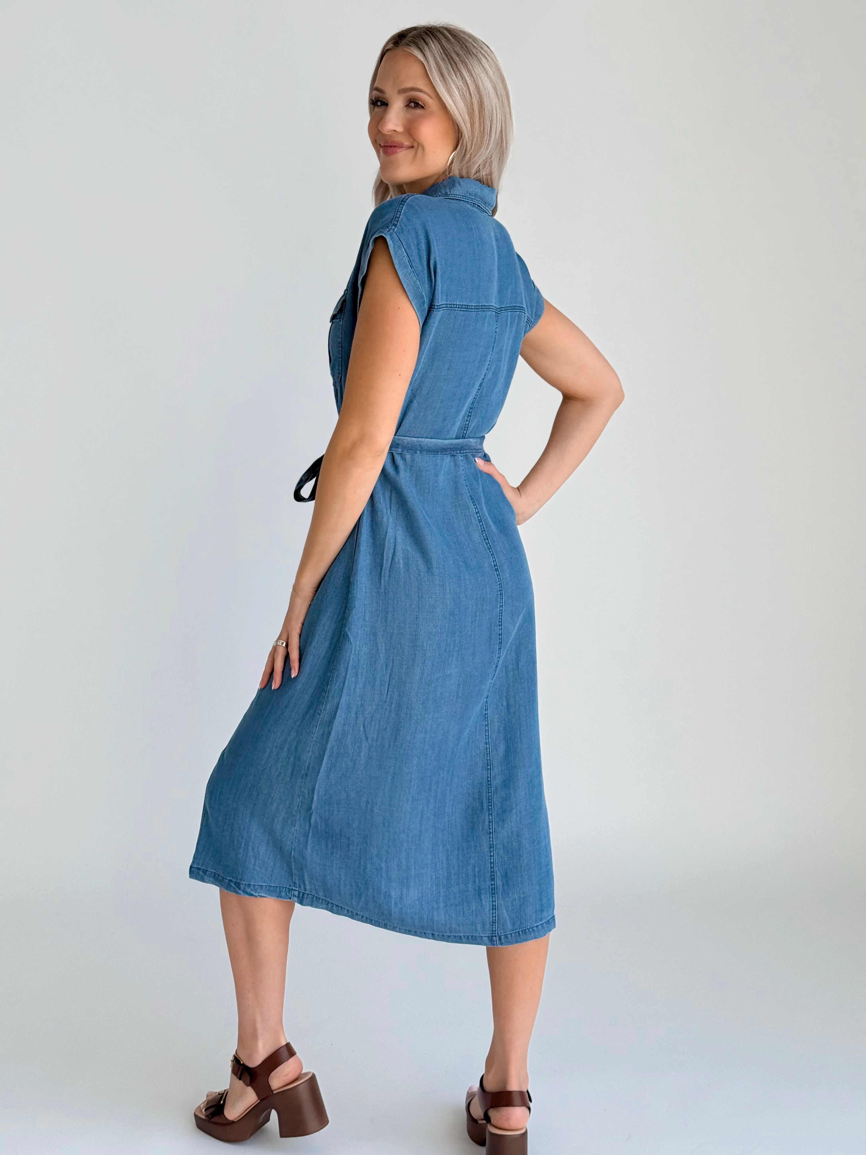 Acadia Dress - MEDIUM WASH - willows clothing MIDI DRESS