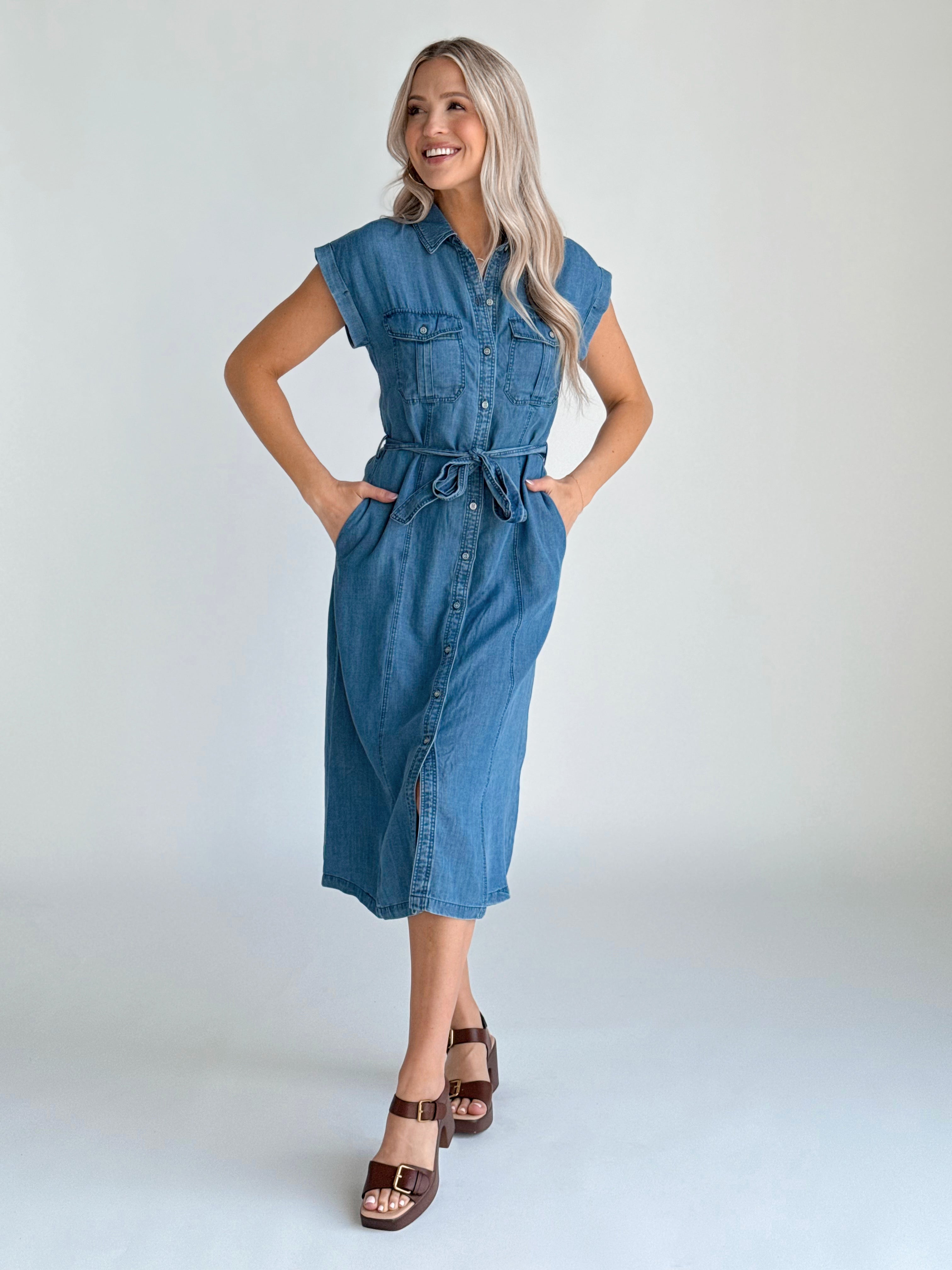 Acadia Dress - MEDIUM WASH - willows clothing MIDI DRESS