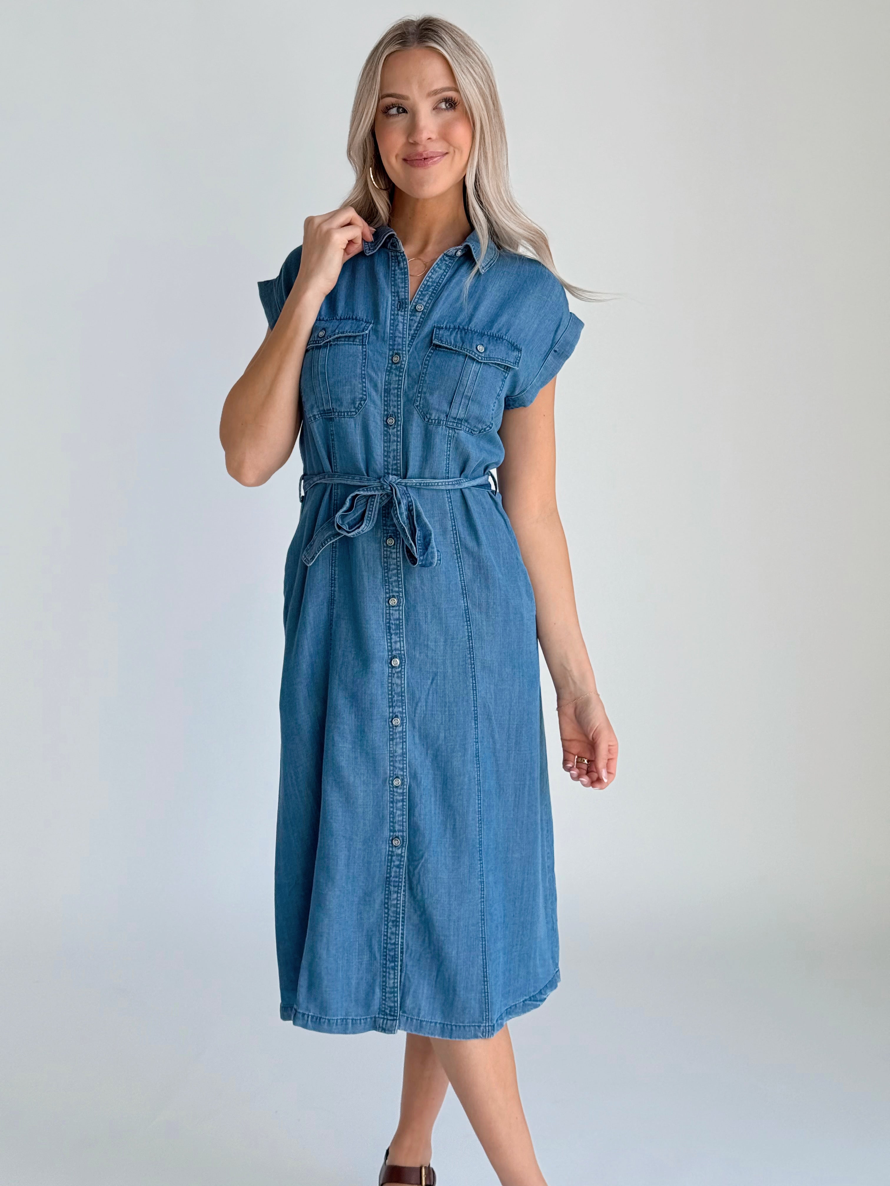 Acadia Dress - MEDIUM WASH - willows clothing MIDI DRESS
