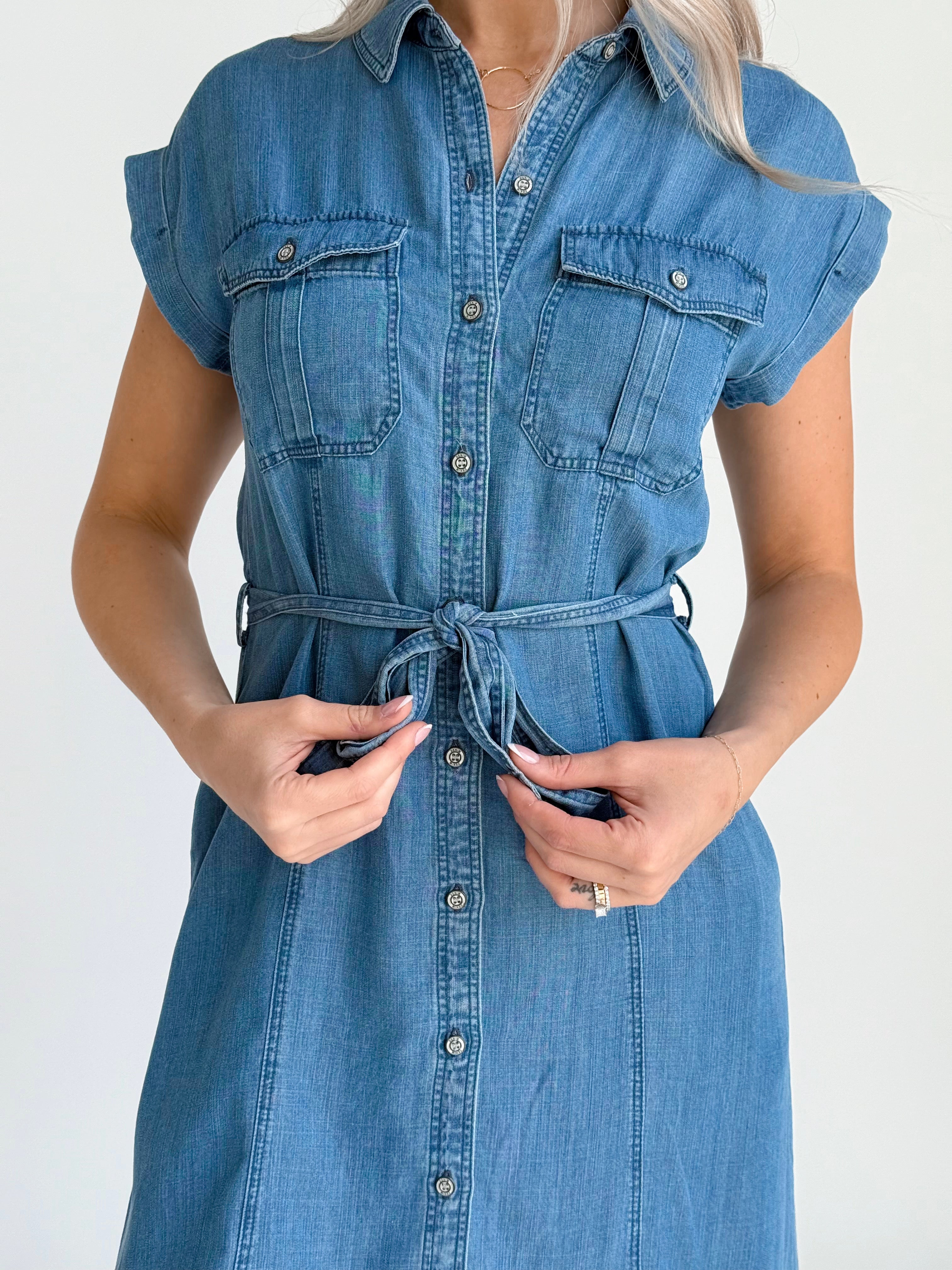 Acadia Dress - MEDIUM WASH - willows clothing MIDI DRESS