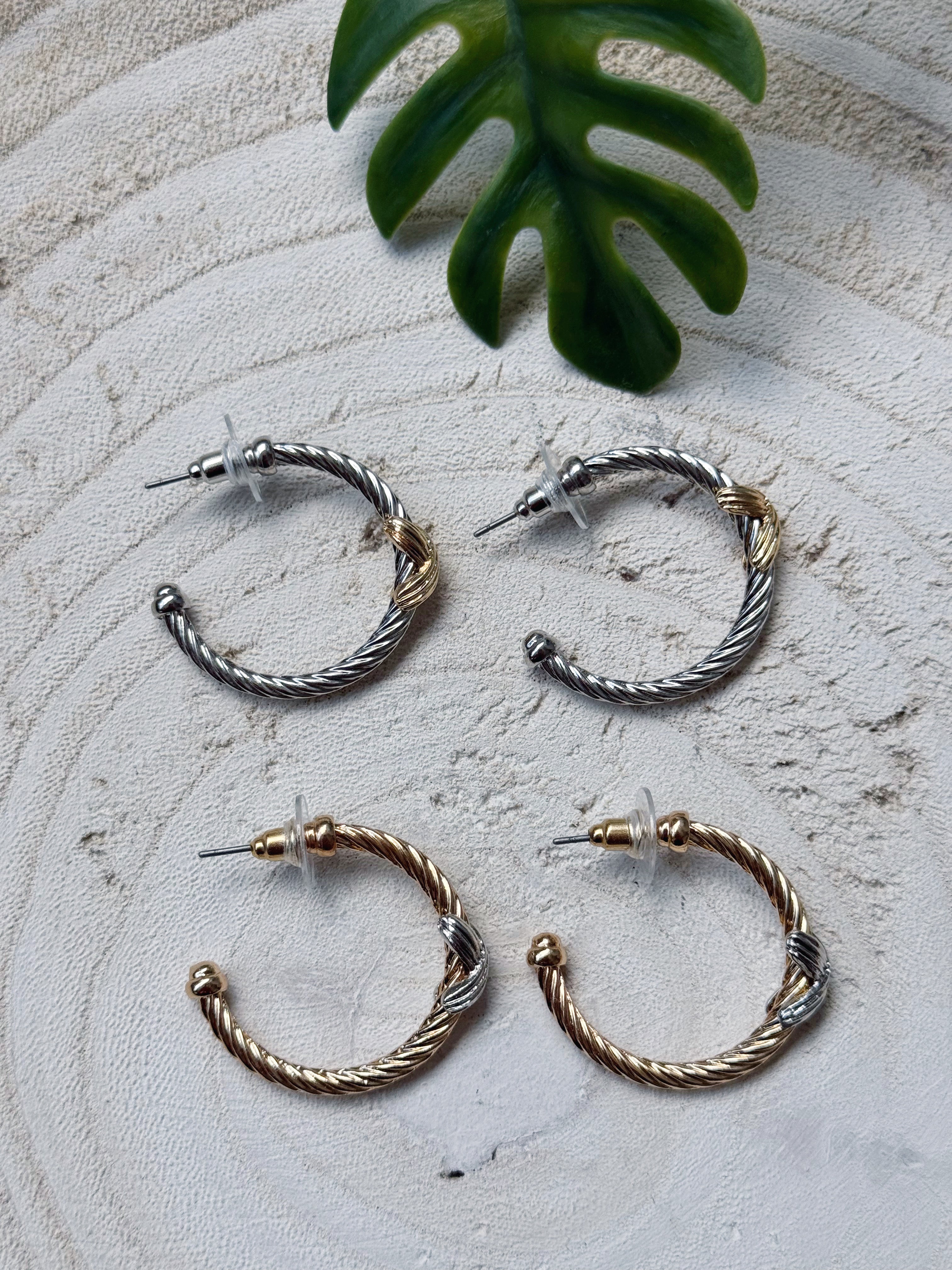 Accented Hoop Earring - SILVER GOLD - willows clothing EARRINGS