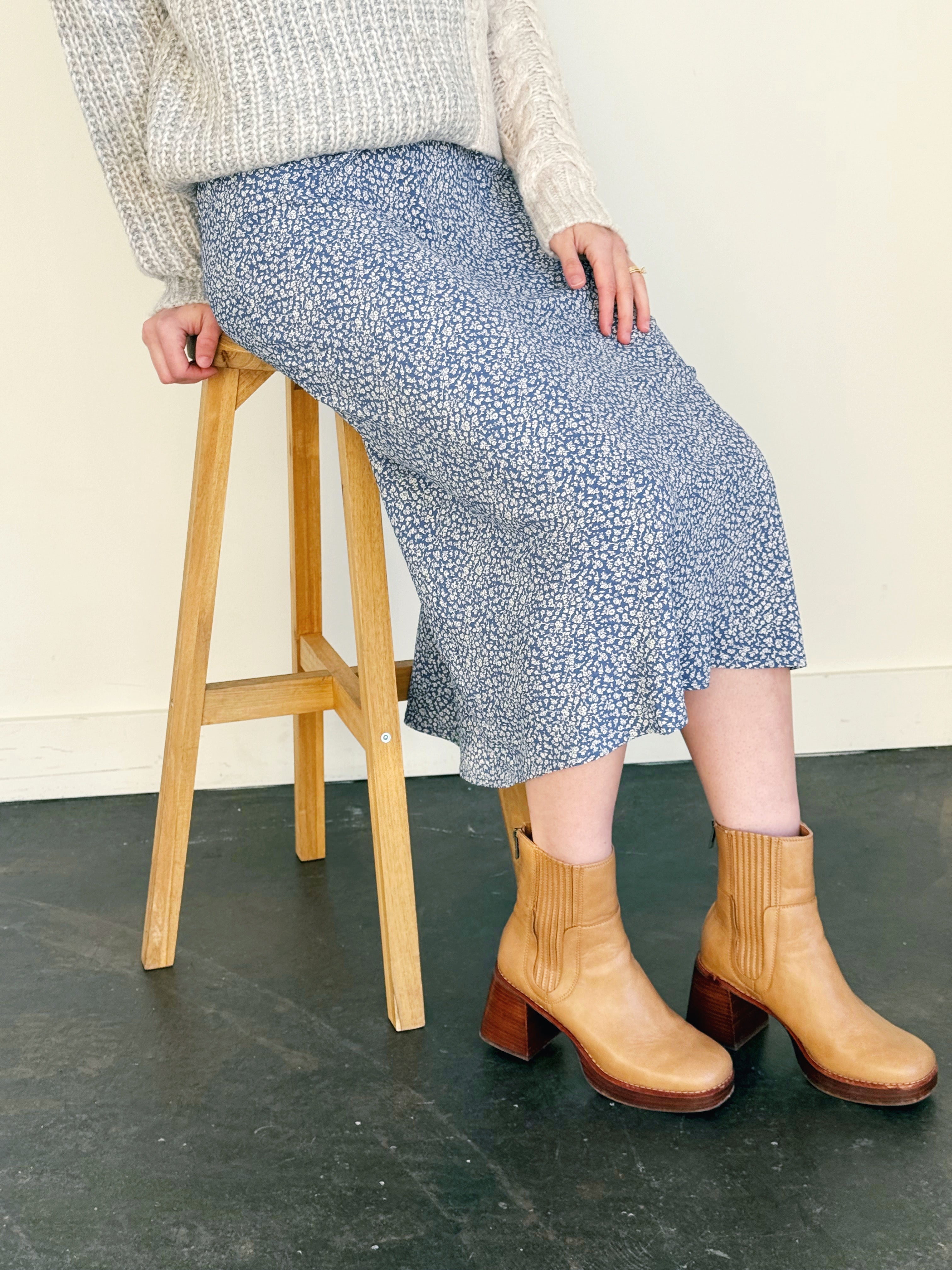 Adelynn Skirt - DUSTY BLUE - willows clothing MIDI SKIRT