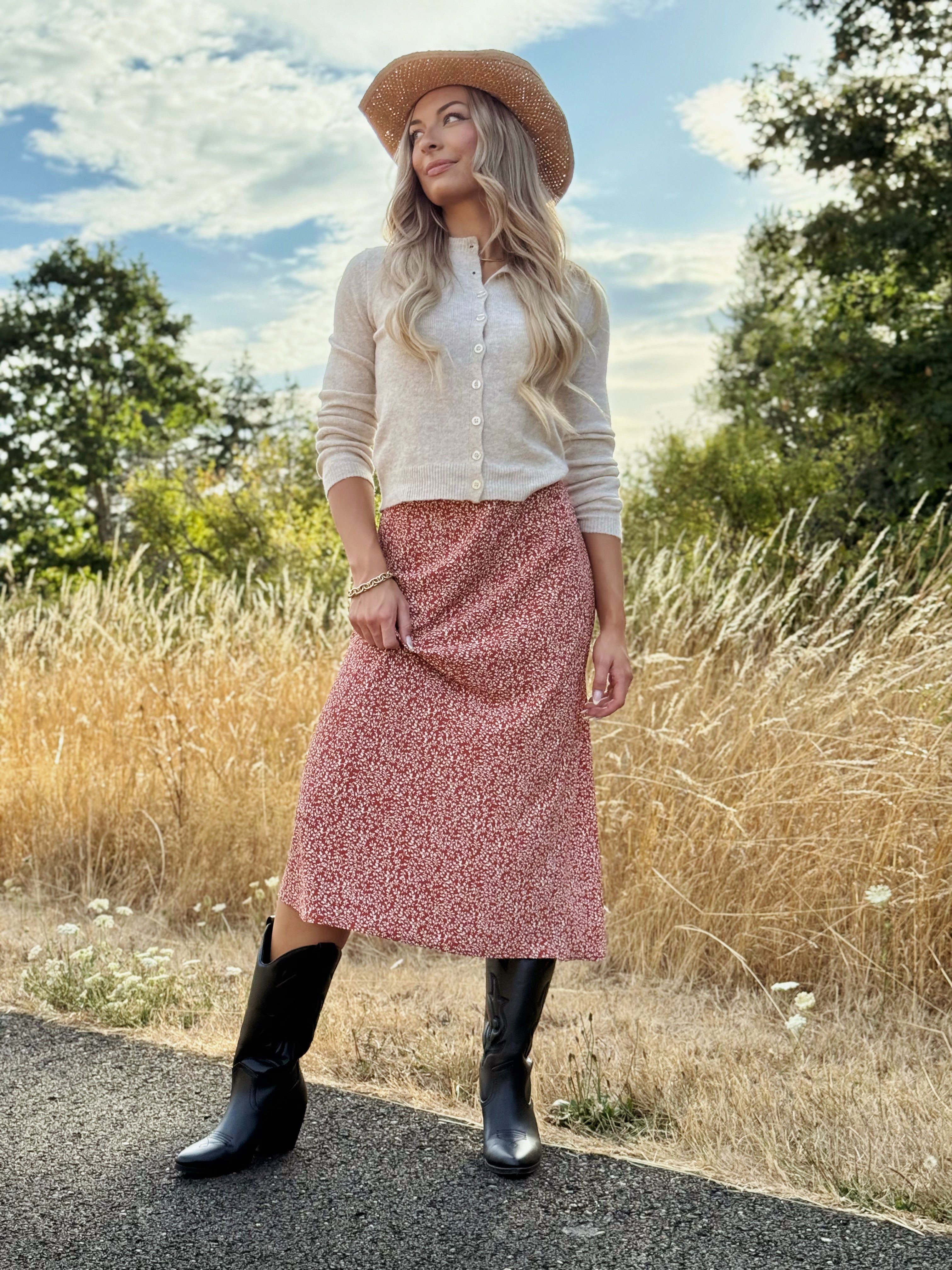 Adelynn Skirt - RED ORANGE - willows clothing MIDI SKIRT