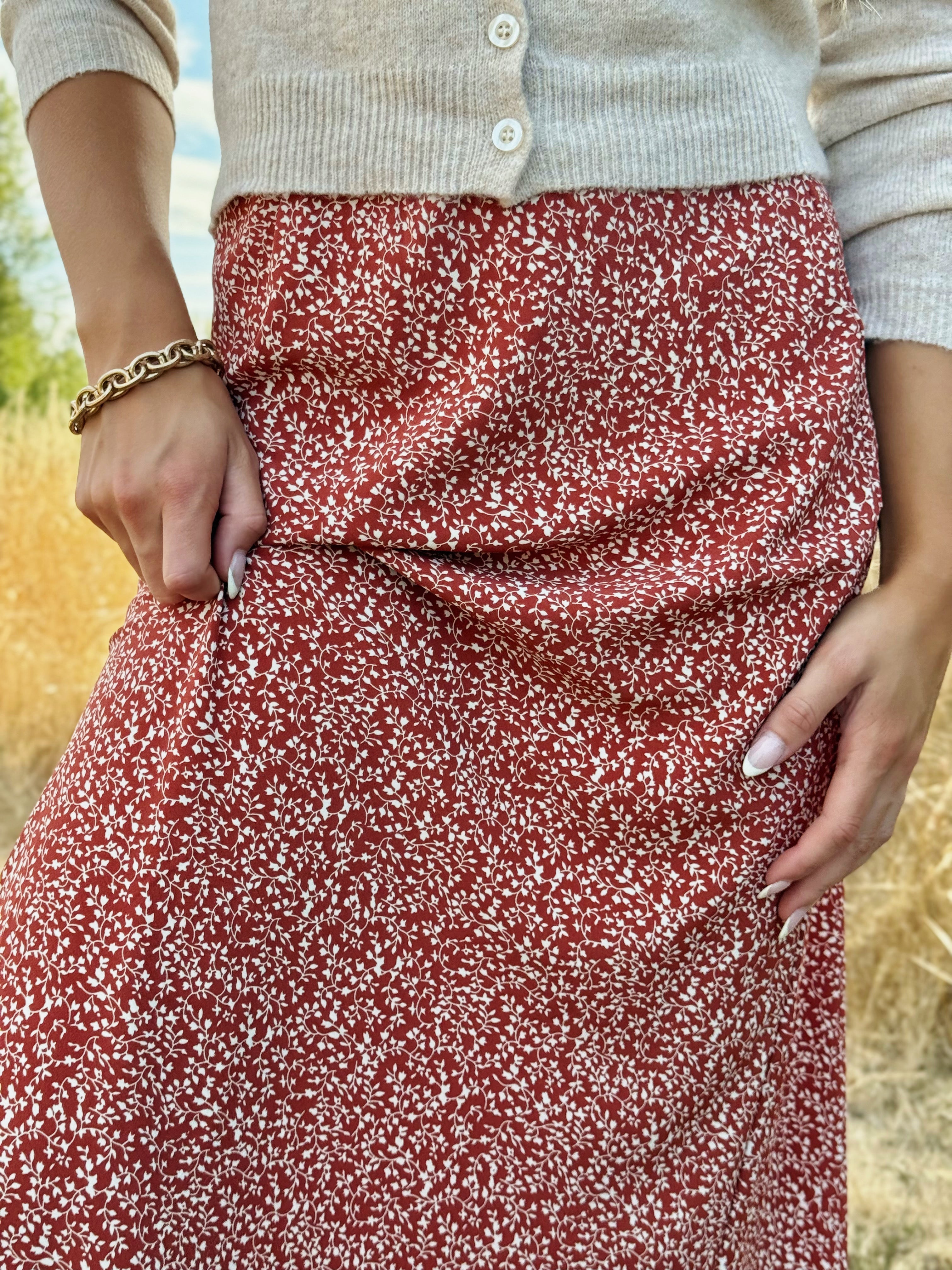Adelynn Skirt - RED ORANGE - willows clothing MIDI SKIRT