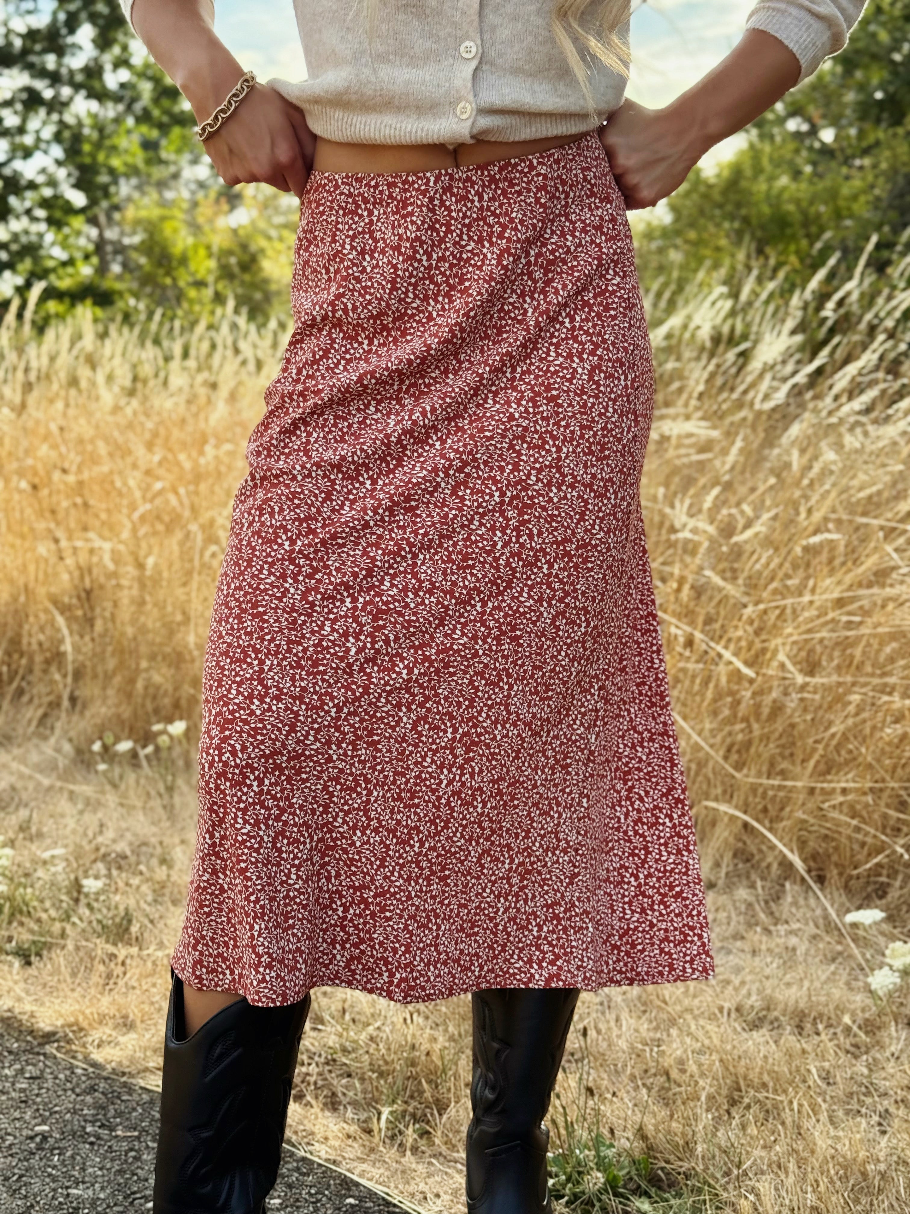 Adelynn Skirt - RED ORANGE - willows clothing MIDI SKIRT