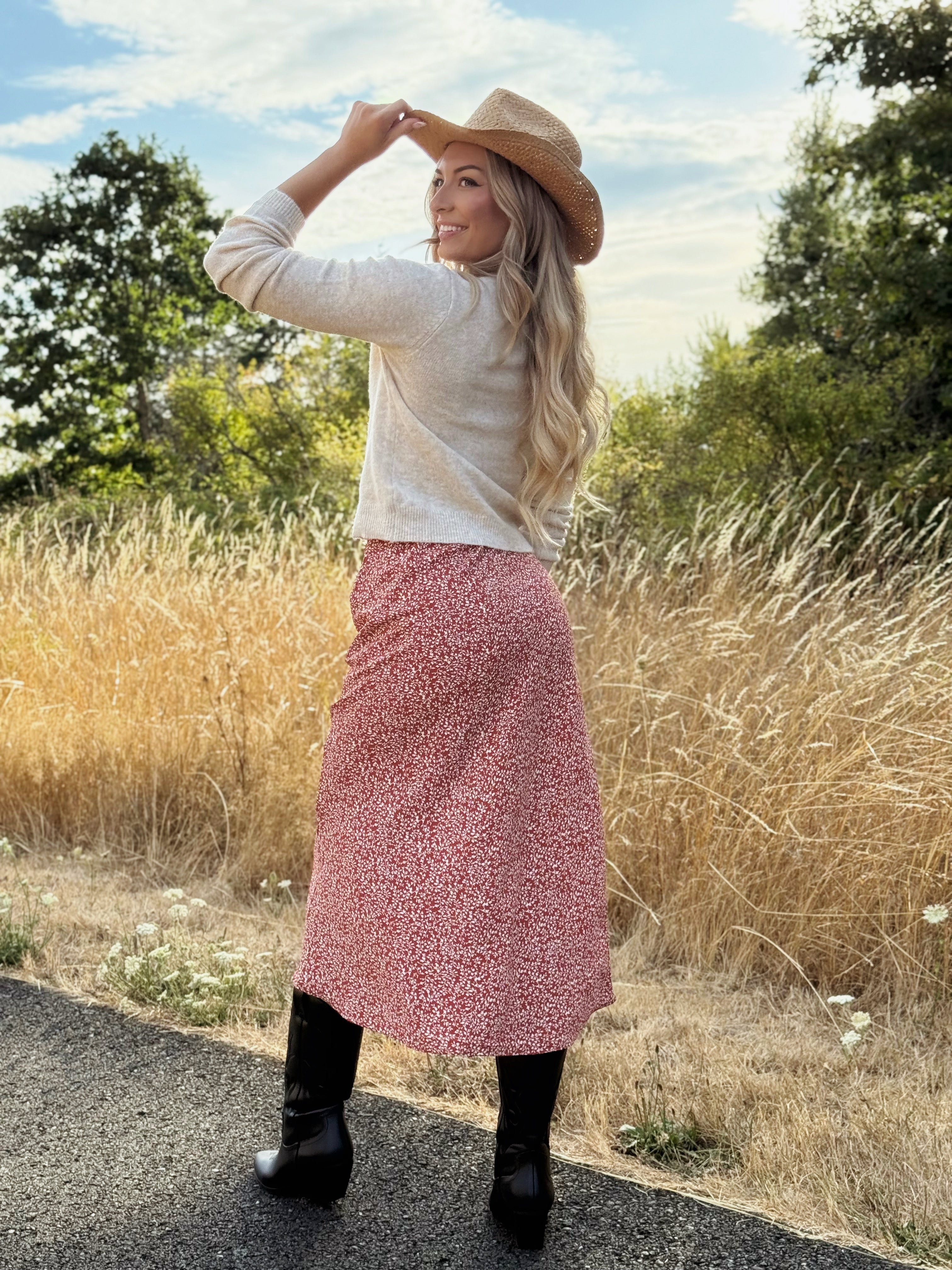 Adelynn Skirt - RED ORANGE - willows clothing MIDI SKIRT