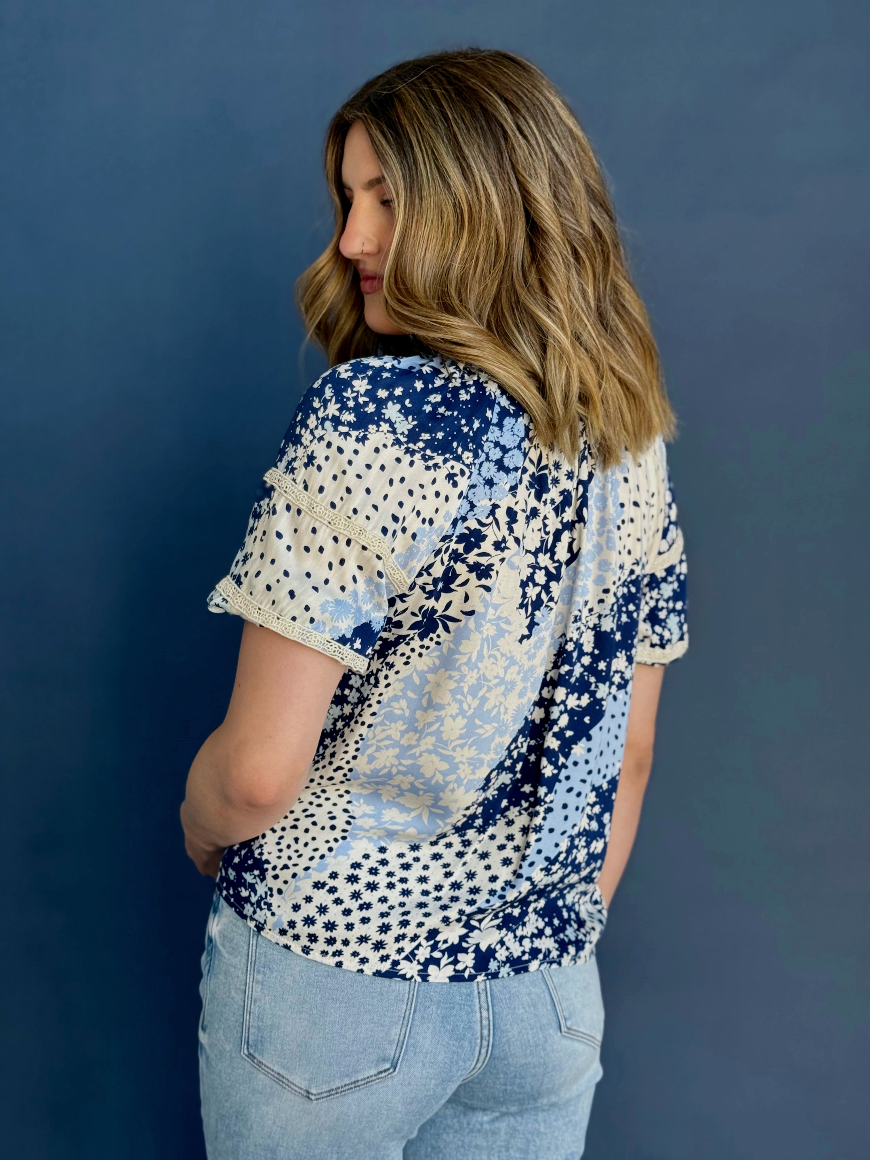 Amaris Blouse - NAVY/DUSTY BLUE - willows clothing BLOUSE