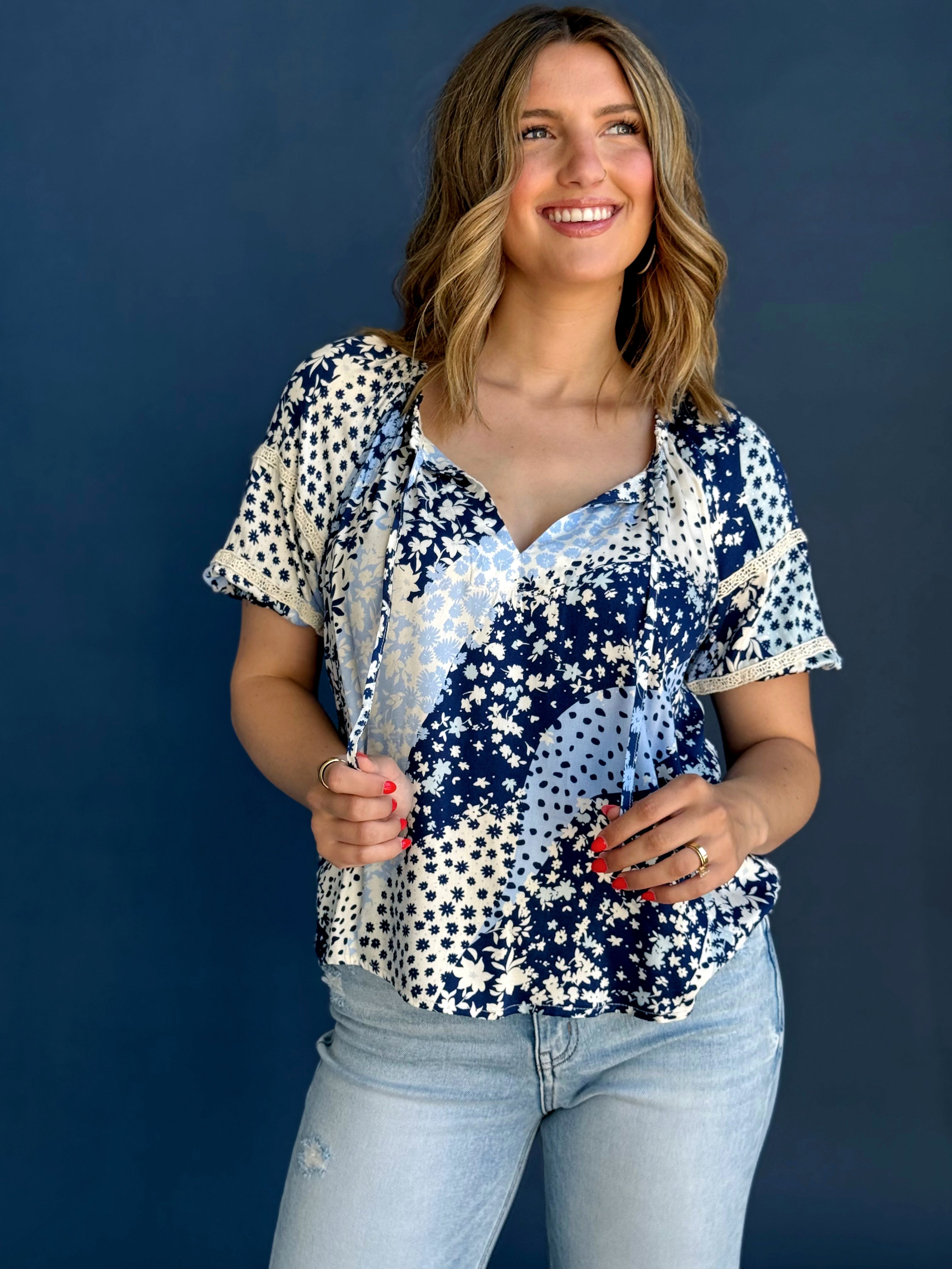 Amaris Blouse - NAVY/DUSTY BLUE - willows clothing BLOUSE
