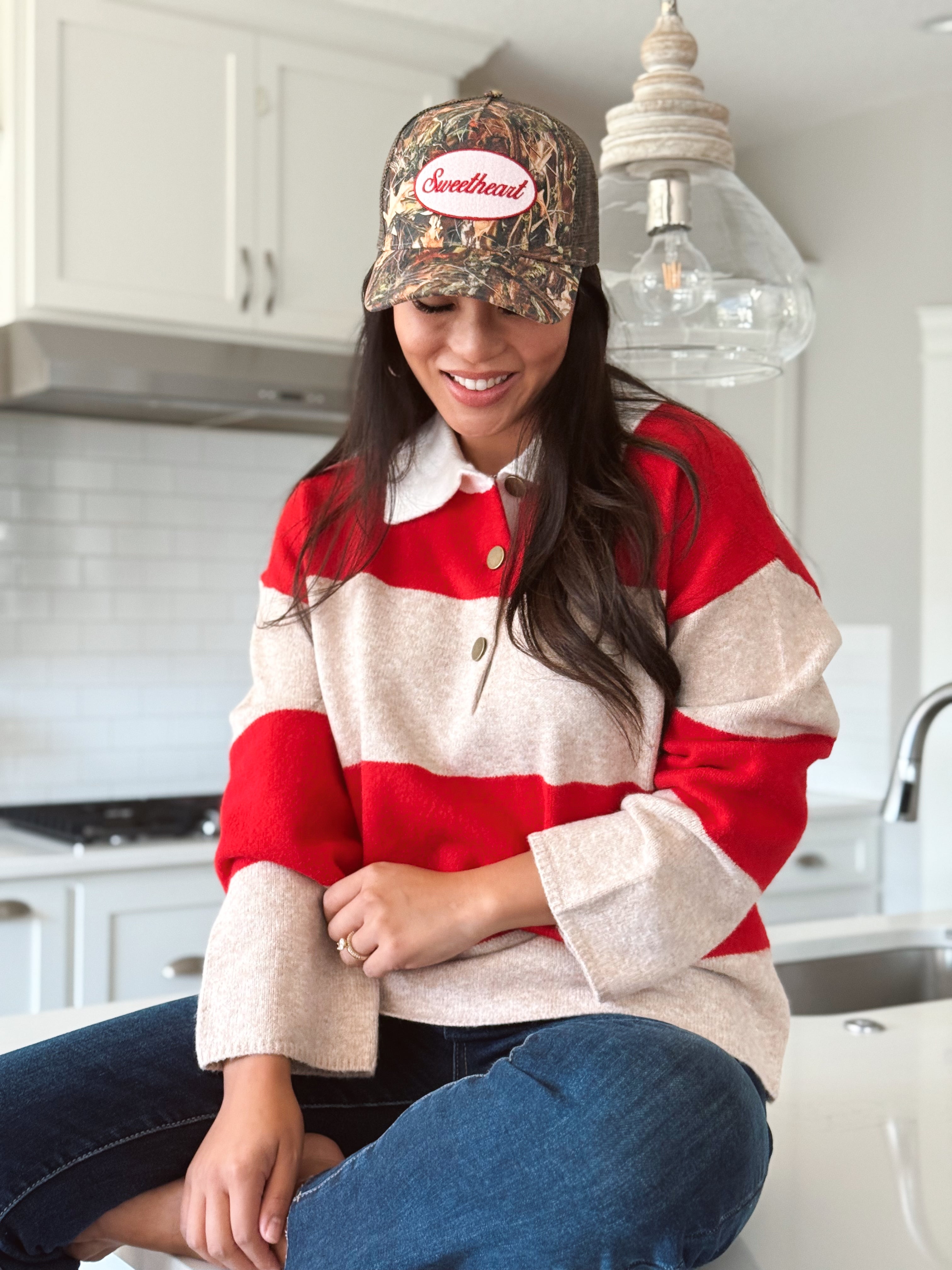Archie Sweater - TAUPE/RED - willows clothing SWEATER