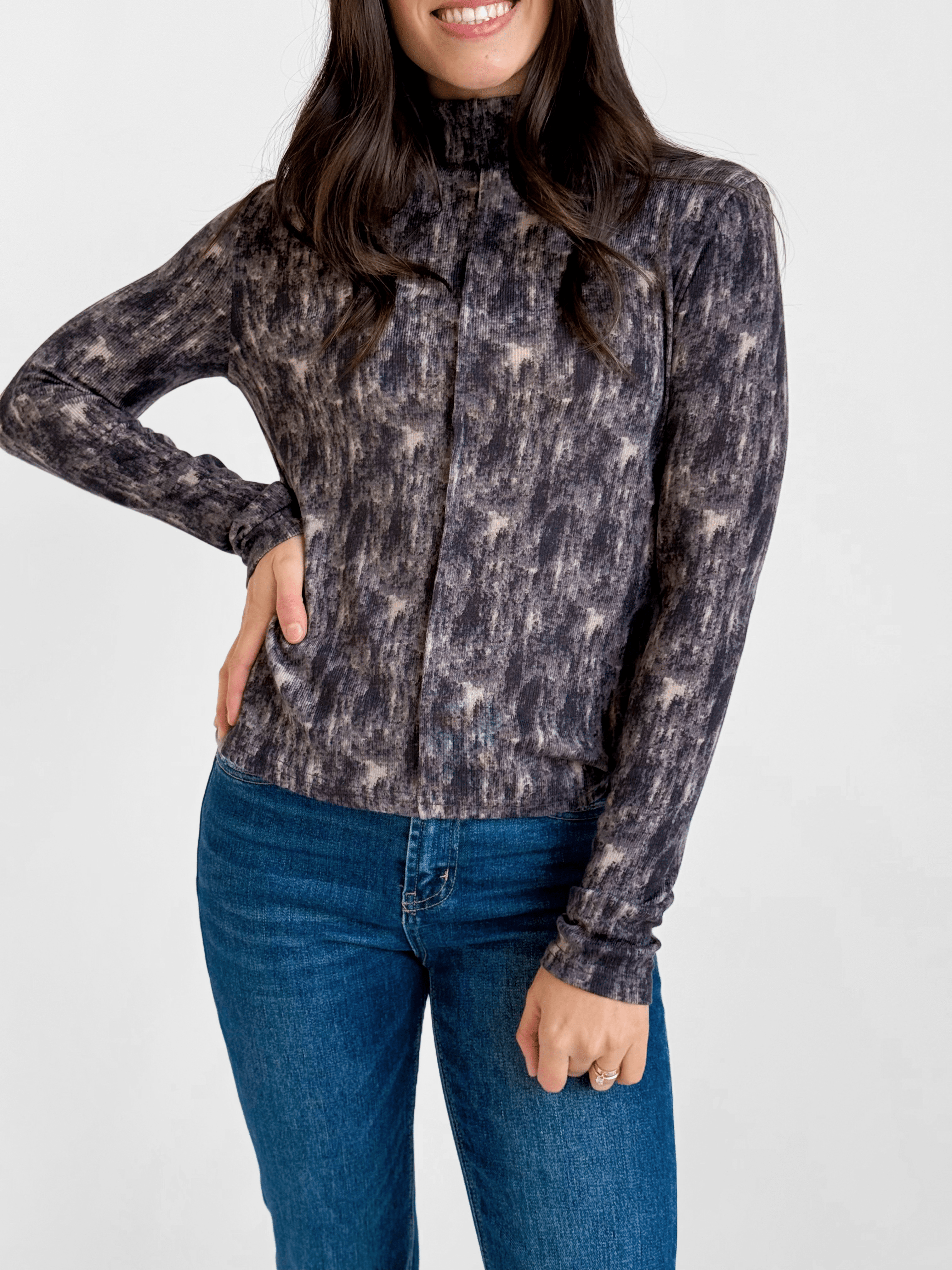 Arlette Top - CHARCOAL - willows clothing L/S SHIRT