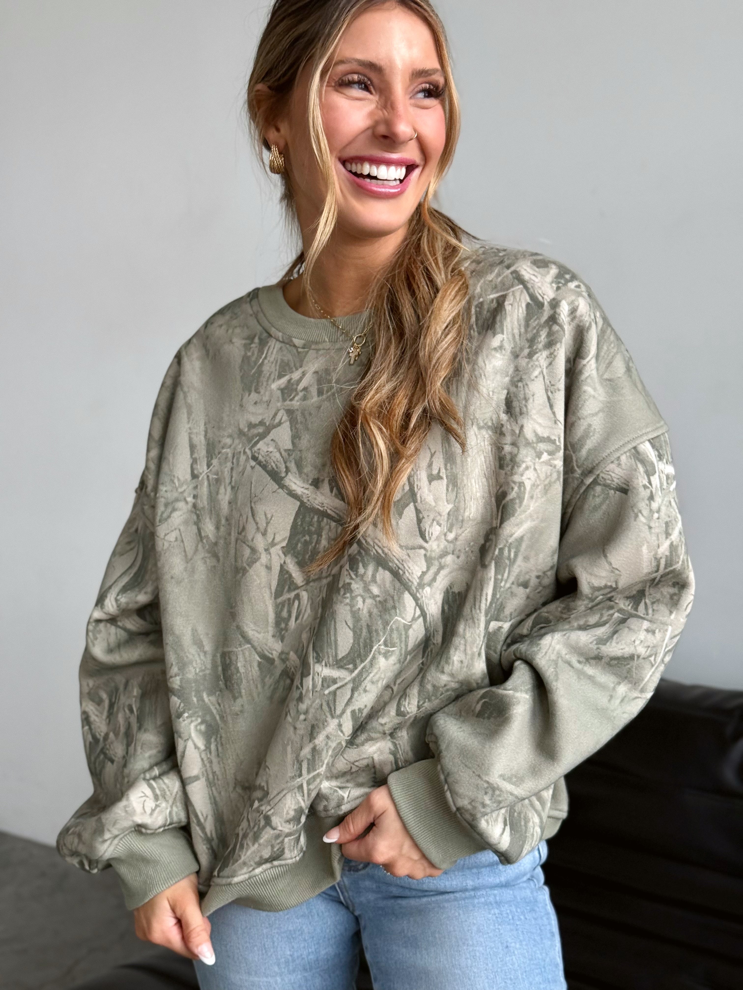 Ashland Camo Pullover - SAGE CAMO - willows clothing SWEATSHIRT