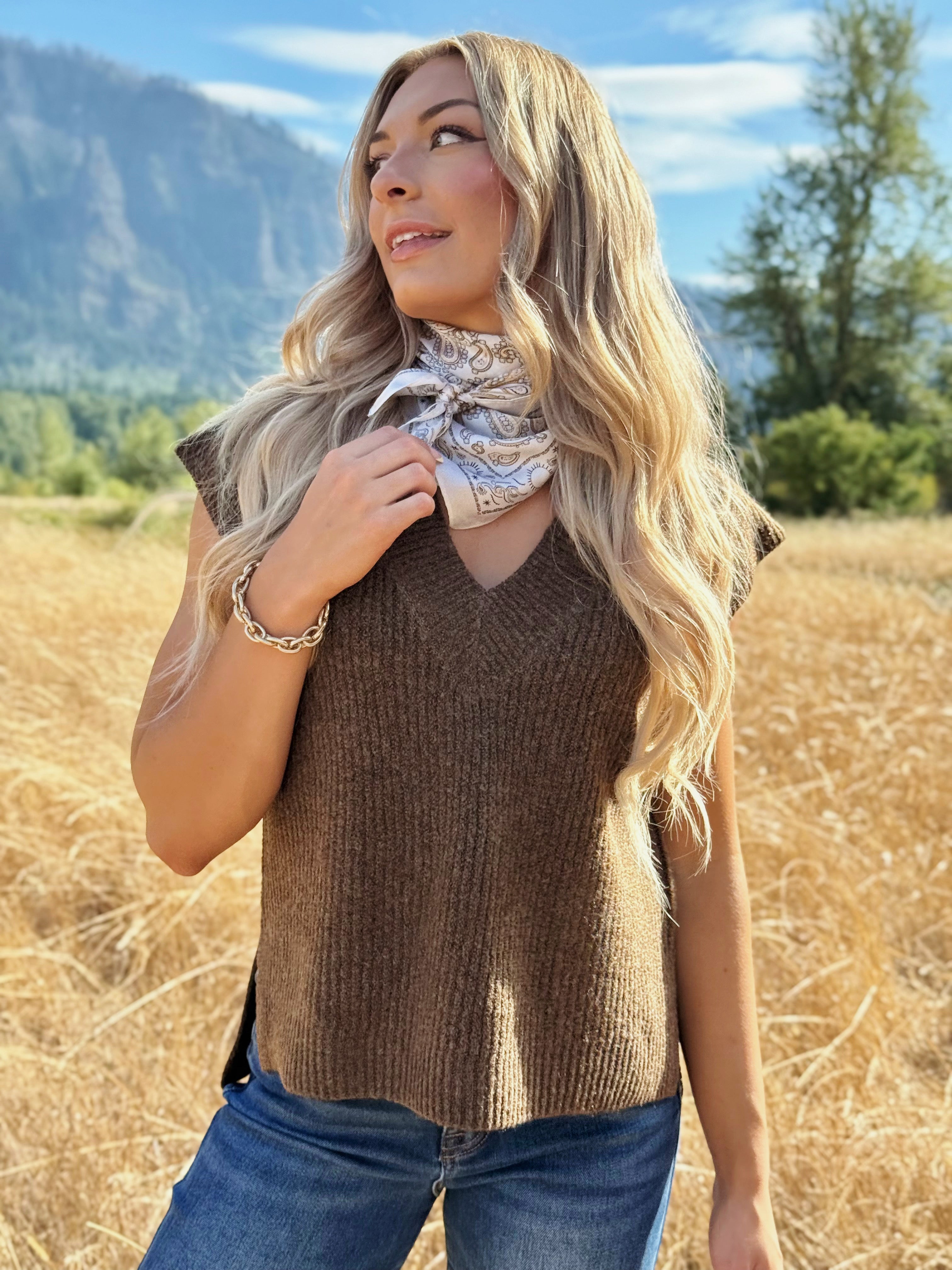 Augusta Sweater Vest - BROWN - willows clothing VEST