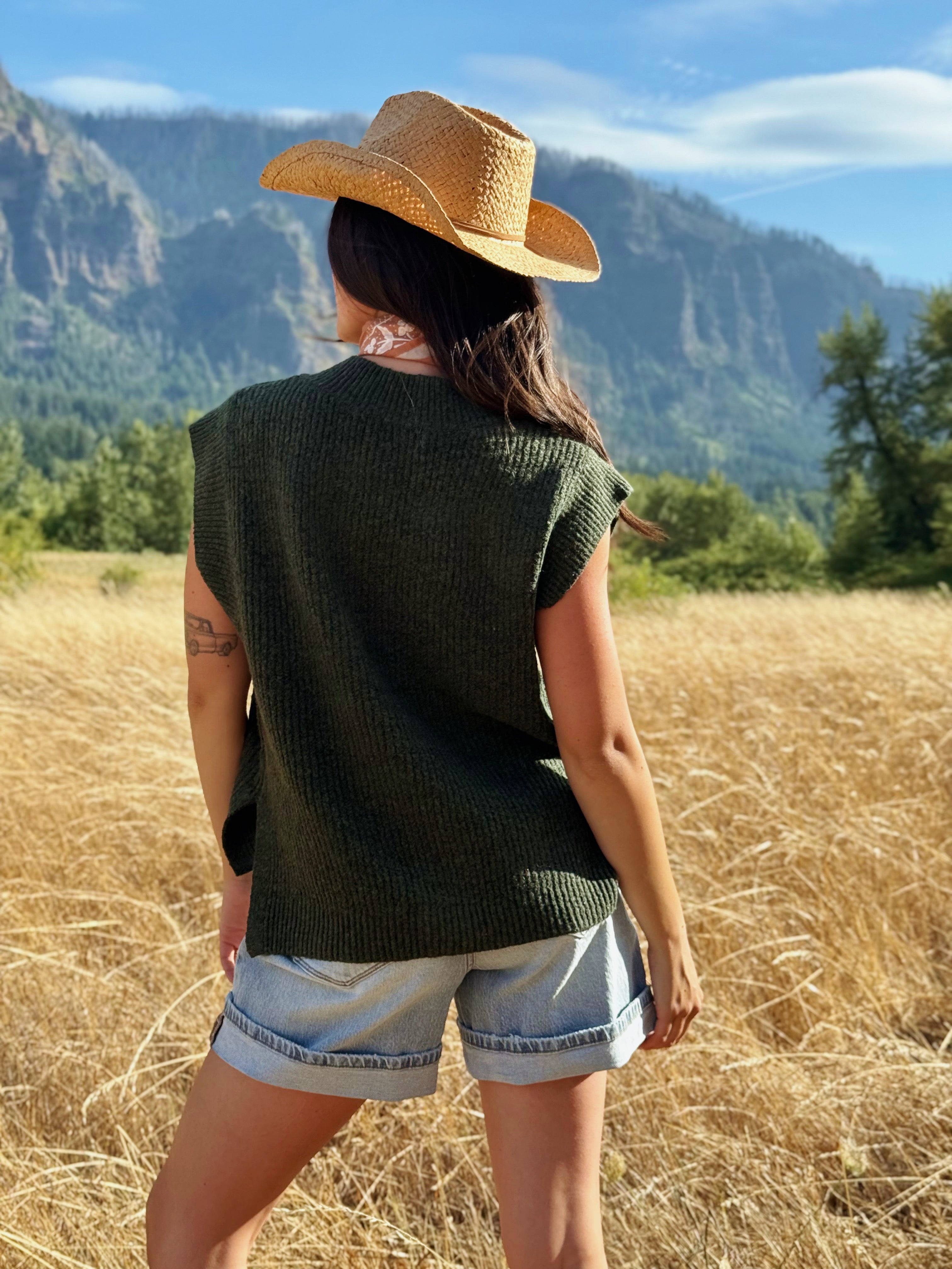 Augusta Sweater Vest - DARK OLIVE - willows clothing VEST