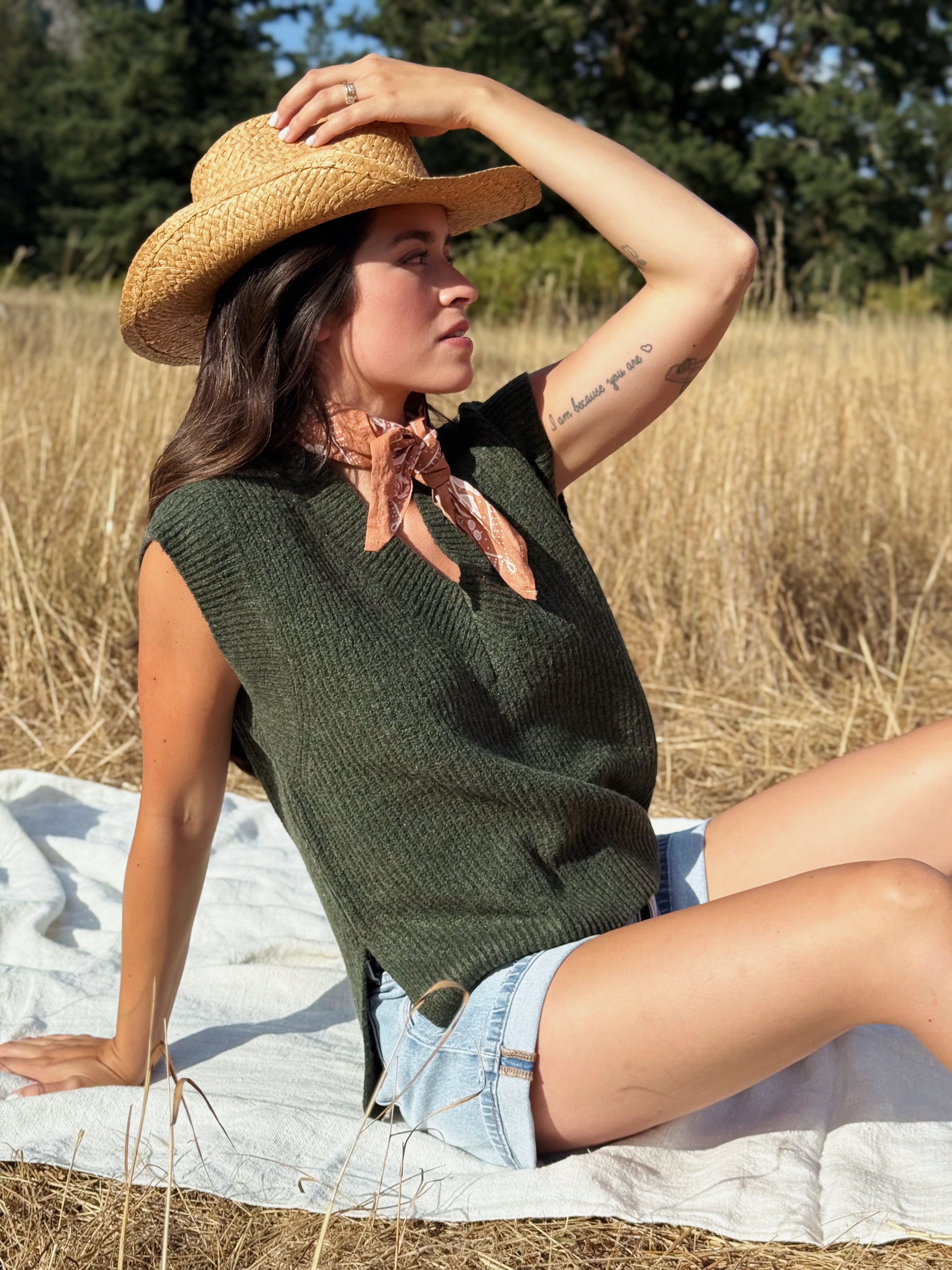 Augusta Sweater Vest - DARK OLIVE - willows clothing VEST