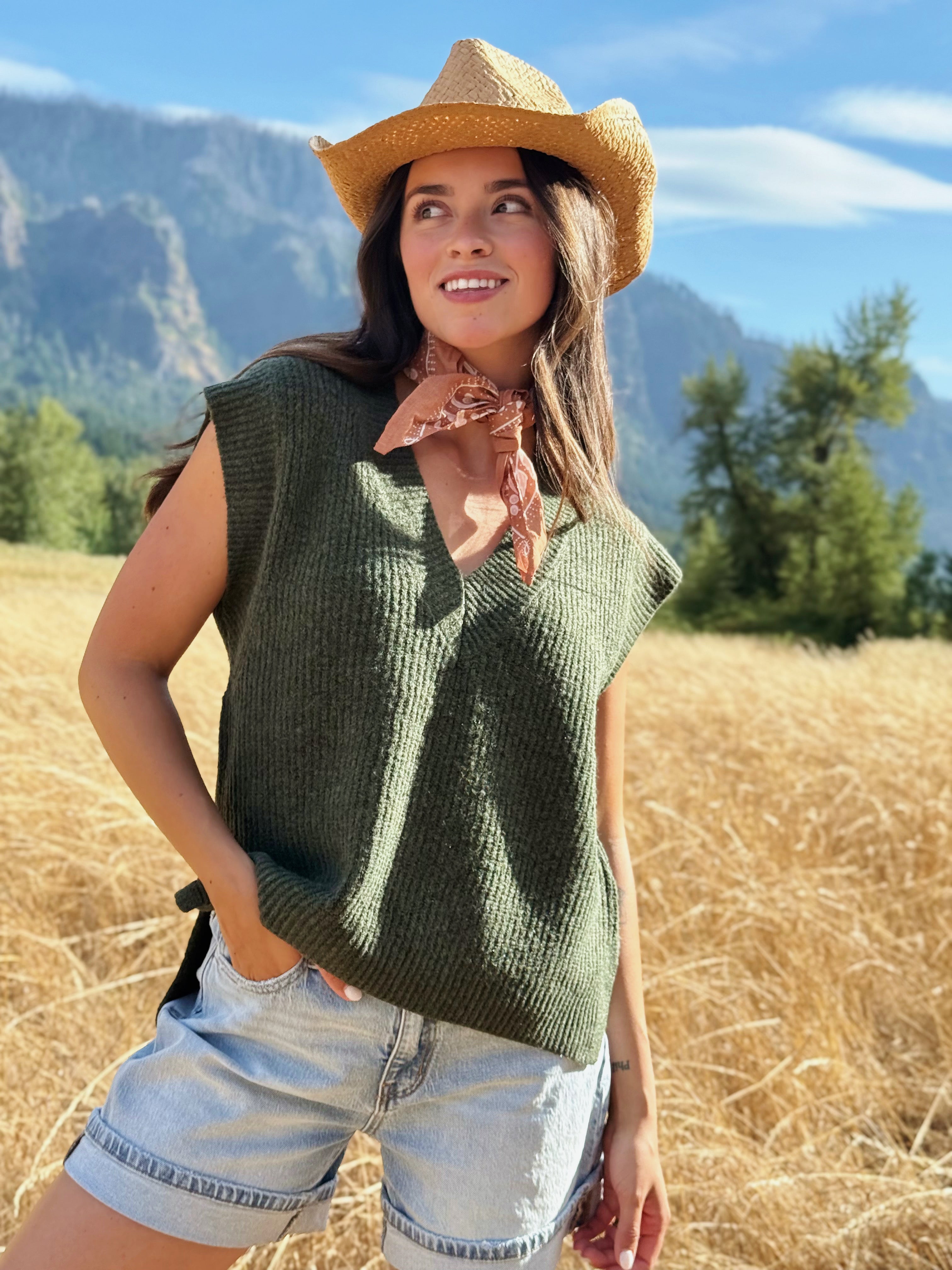 Augusta Sweater Vest - DARK OLIVE - willows clothing VEST