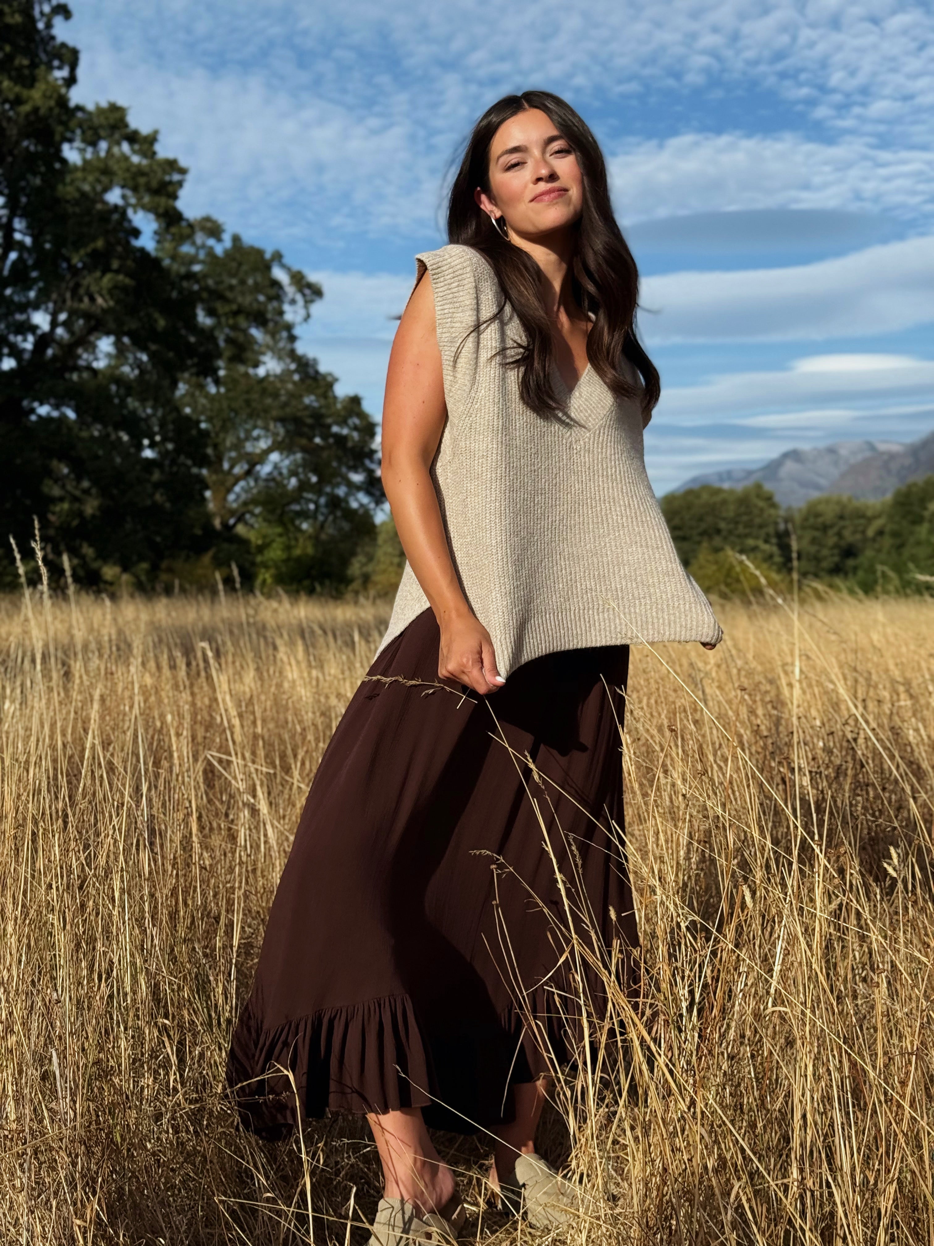 Augusta Sweater Vest - HEATHER MOCHA - willows clothing VEST