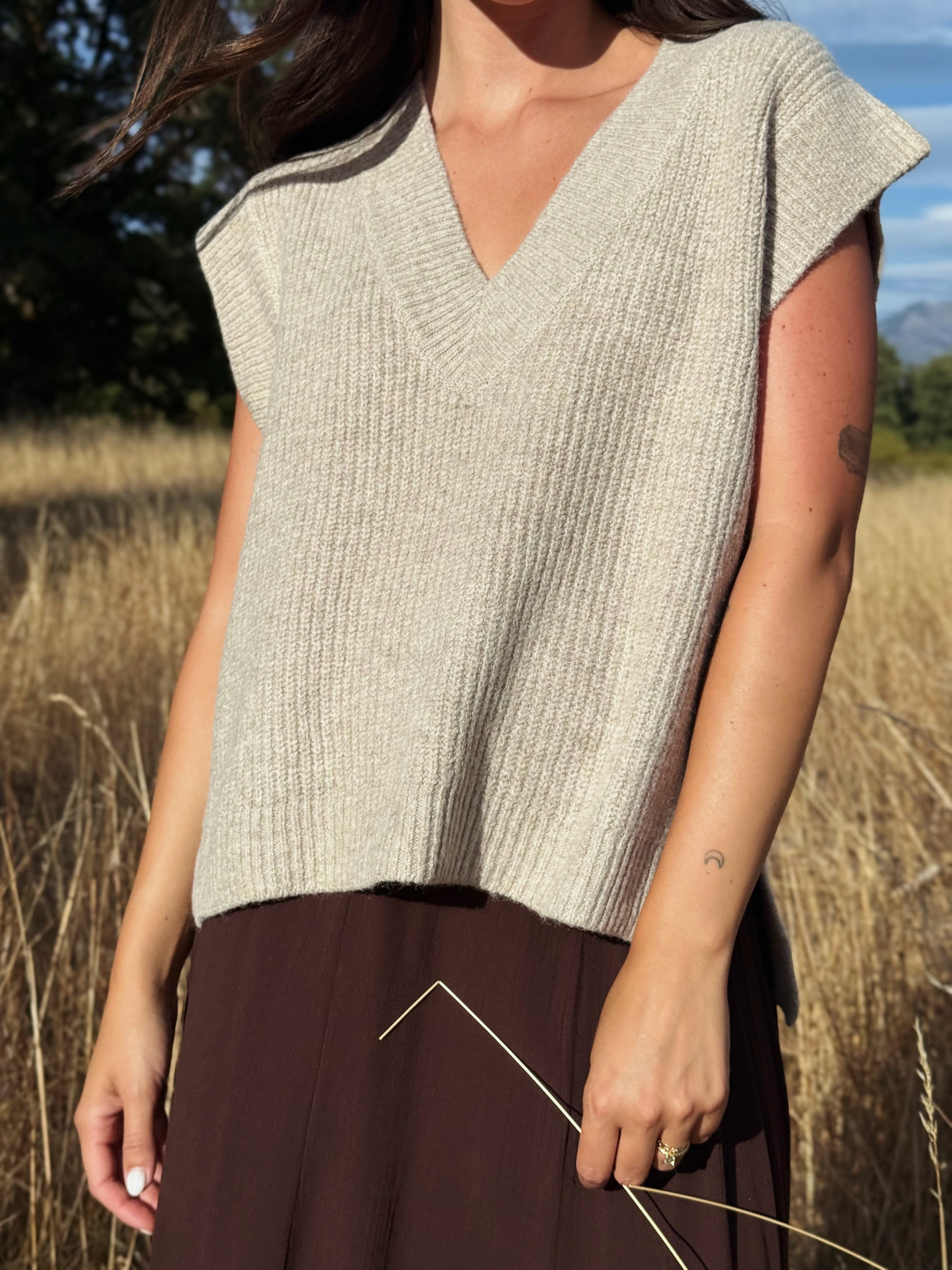 Augusta Sweater Vest - HEATHER MOCHA - willows clothing VEST