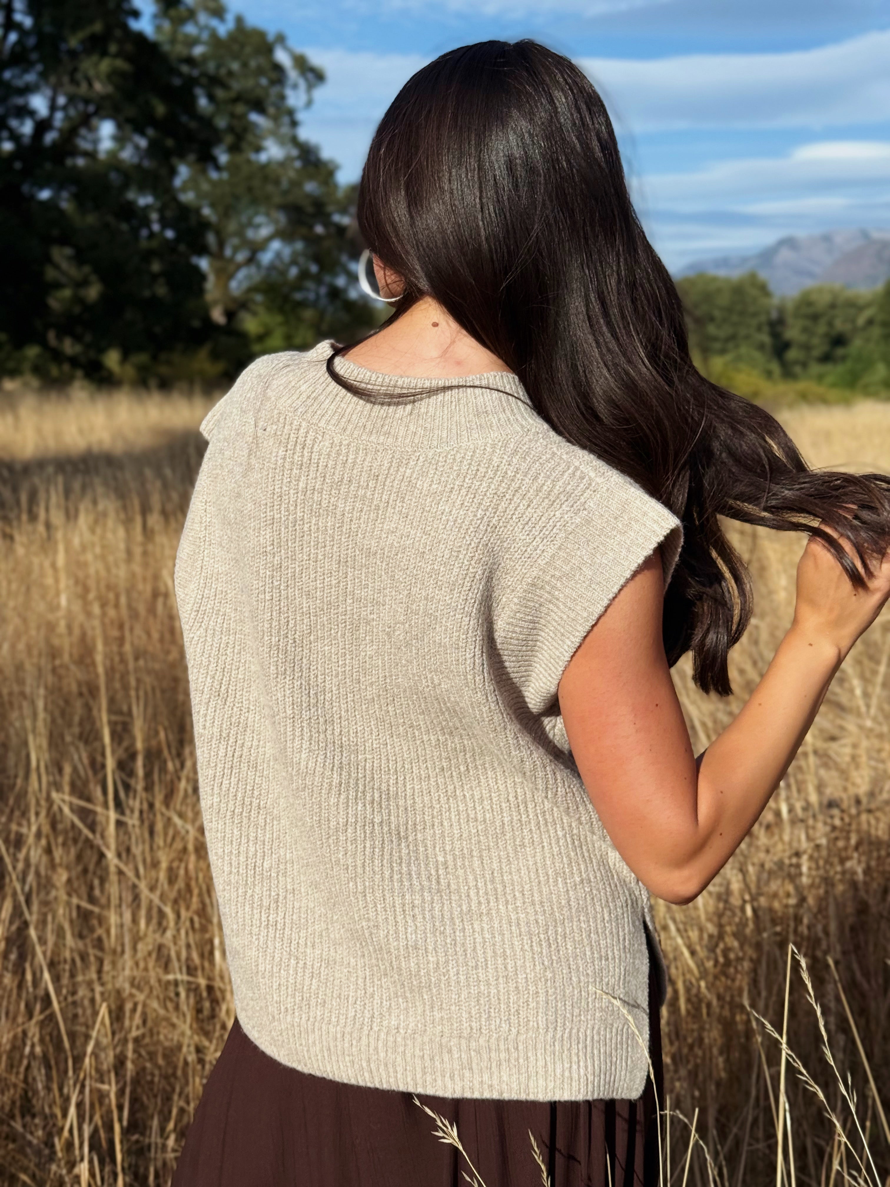 Augusta Sweater Vest - HEATHER MOCHA - willows clothing VEST
