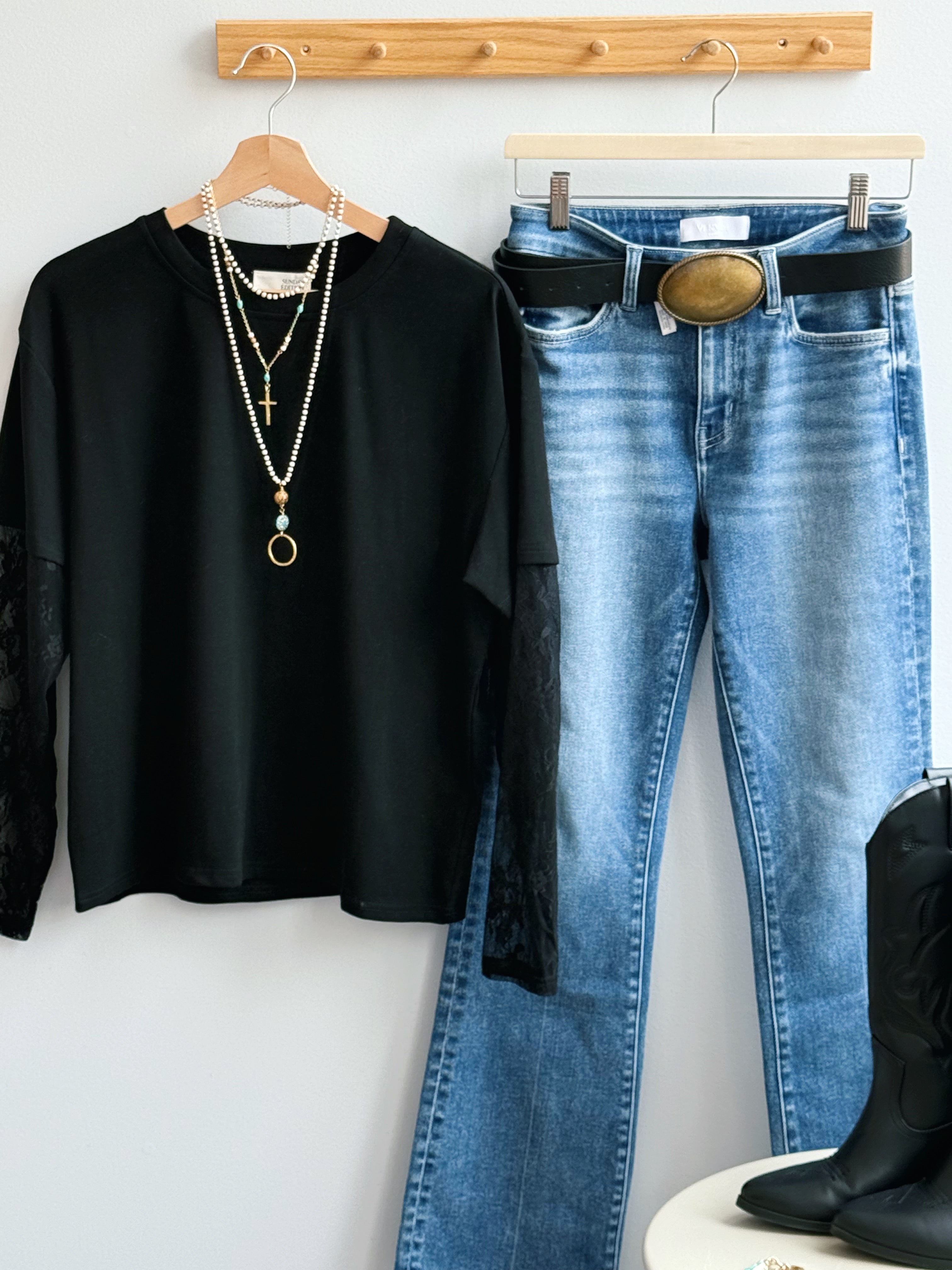 Autumn Lace Date Night Long Sleeve - BLACK - willows clothing L/S SHIRT