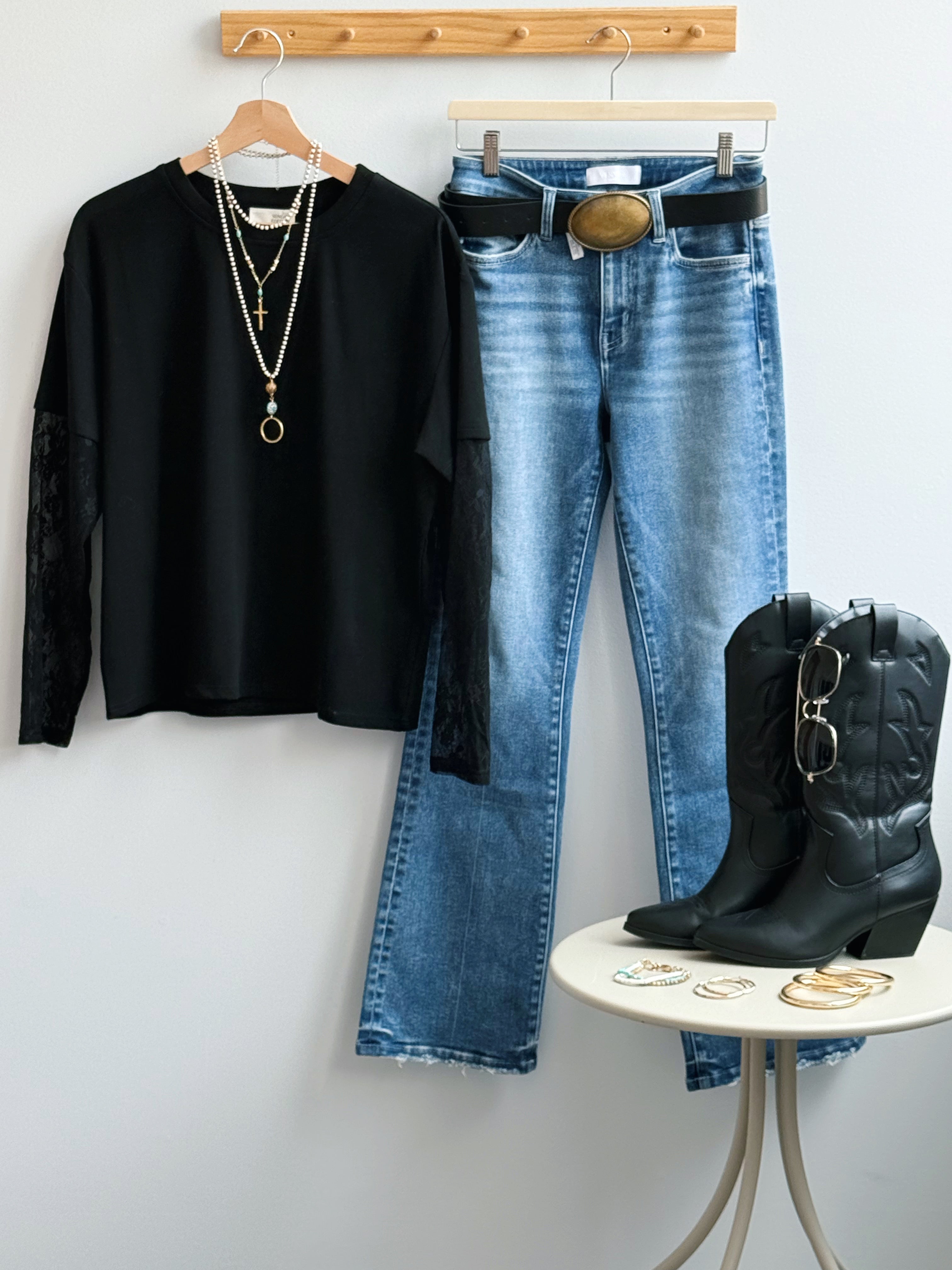 Autumn Lace Date Night Long Sleeve - BLACK - willows clothing L/S SHIRT