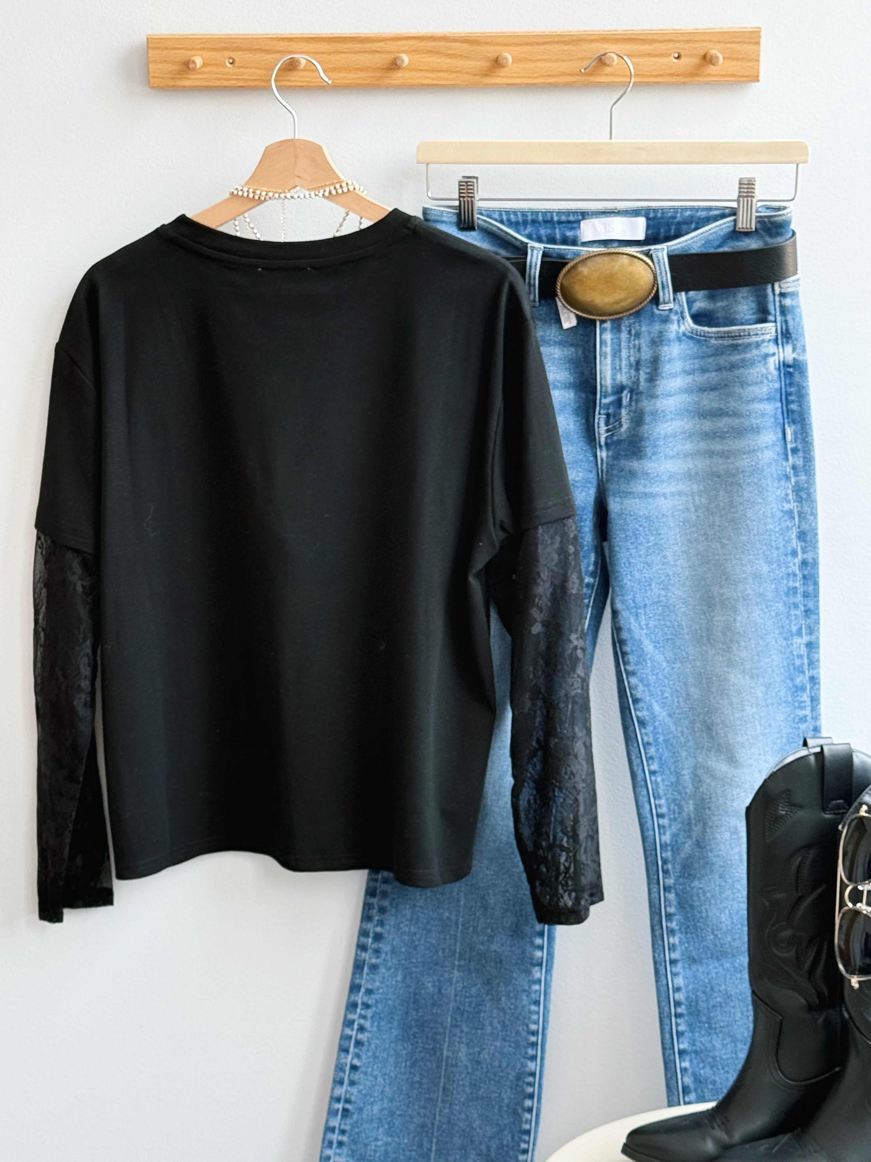 Autumn Lace Date Night Long Sleeve - BLACK - willows clothing L/S SHIRT