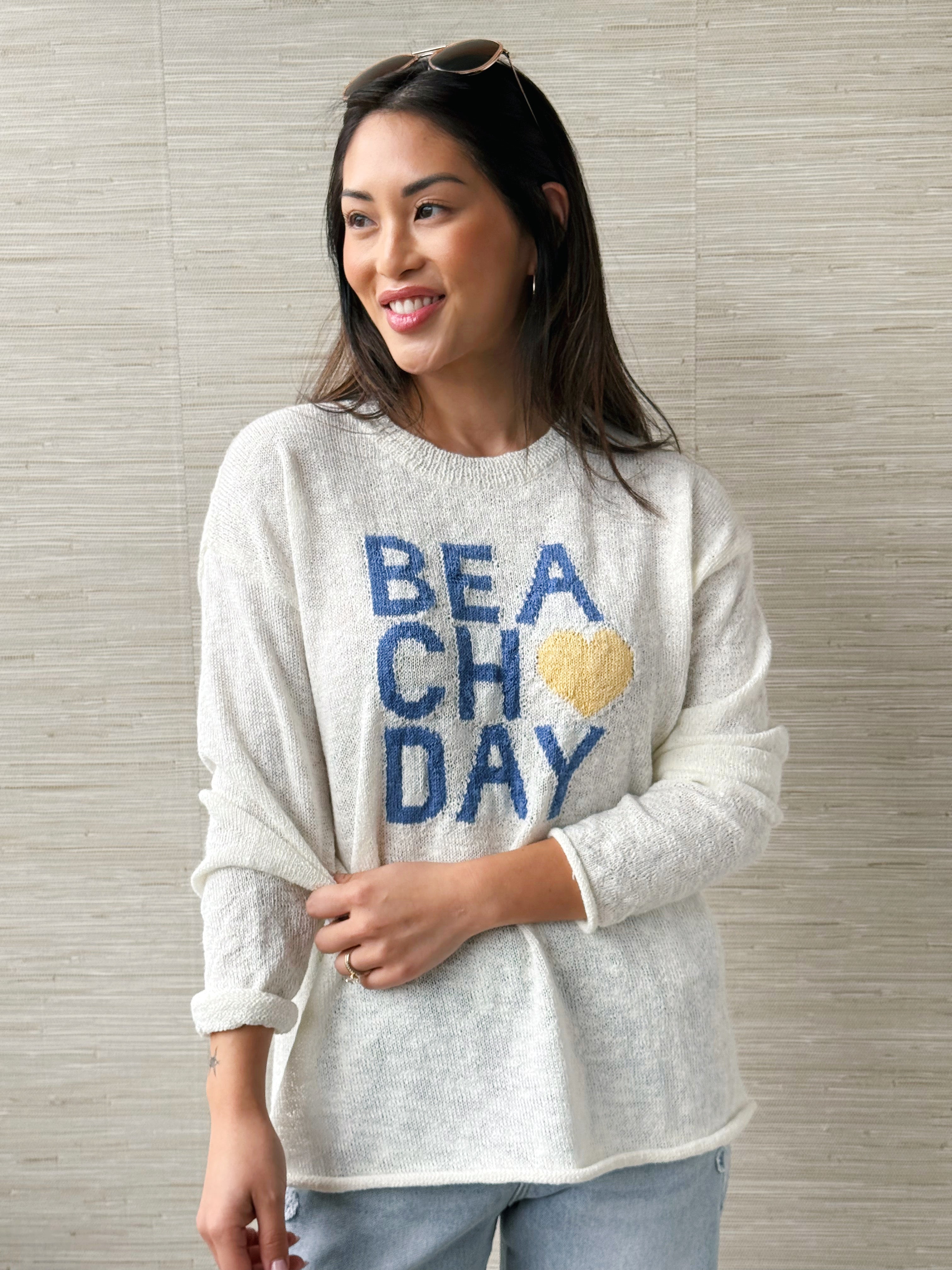 Beach Day Sweater - WHITE - willows clothing SWEATER