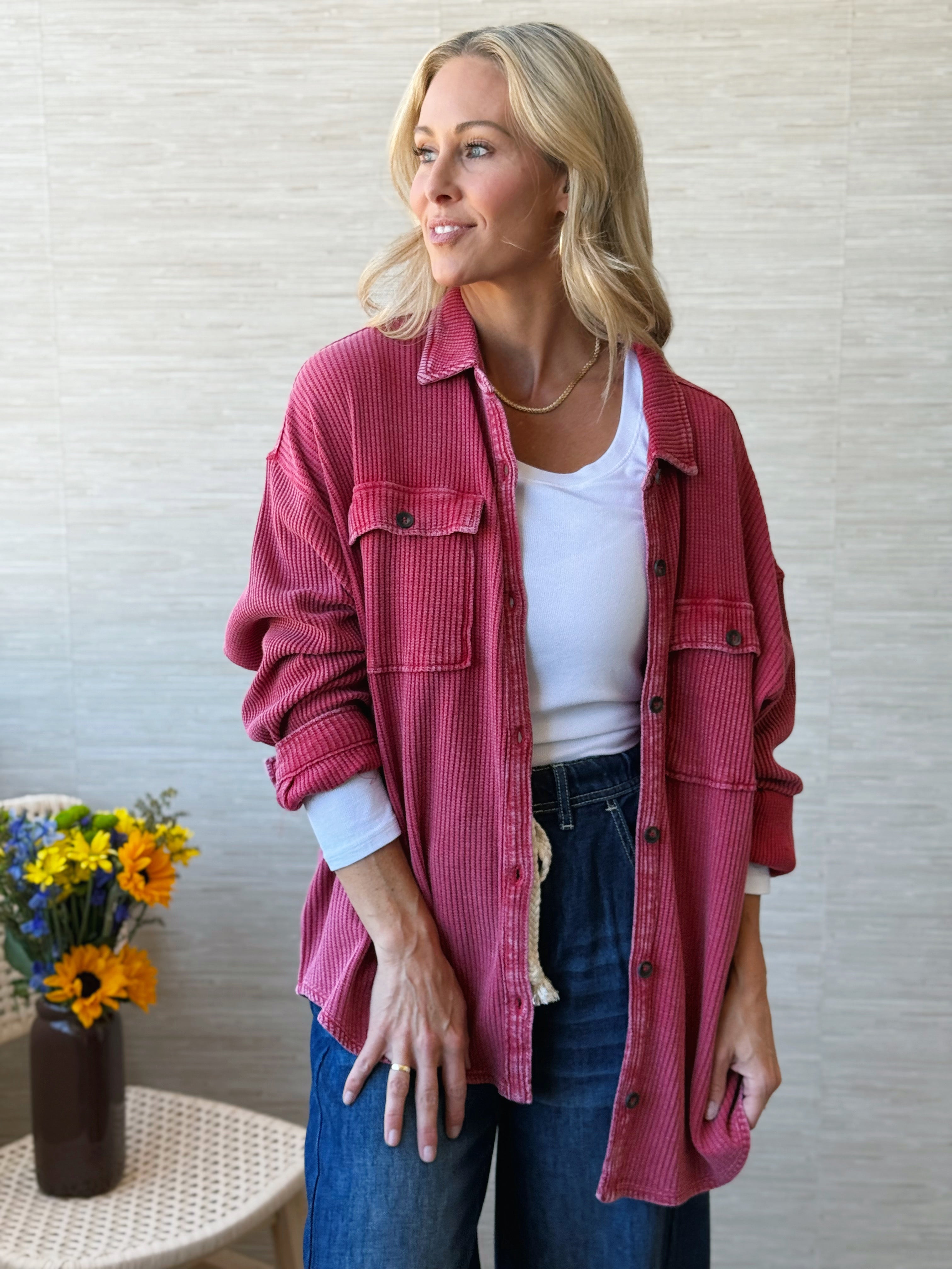 Becca Shacket - DARK RED - willows clothing JACKET