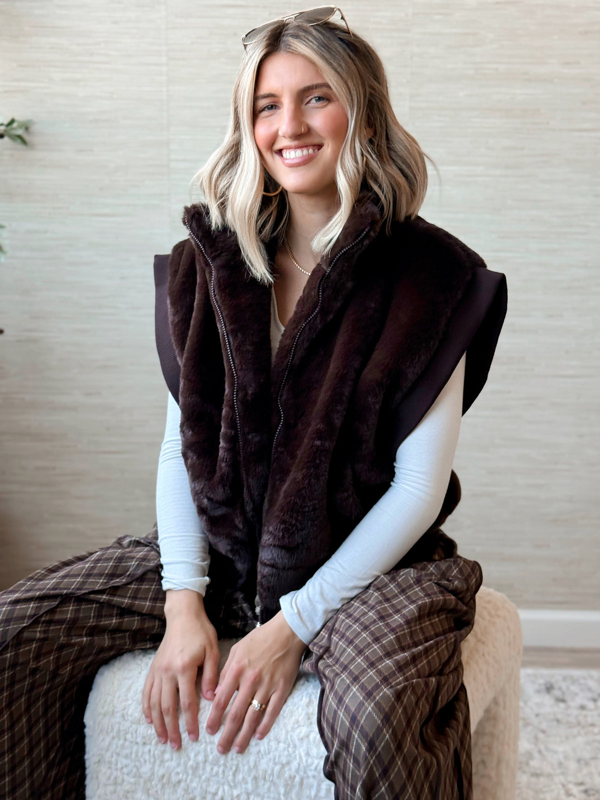 Becky Faux Fur Vest - BROWN - willows clothing VEST