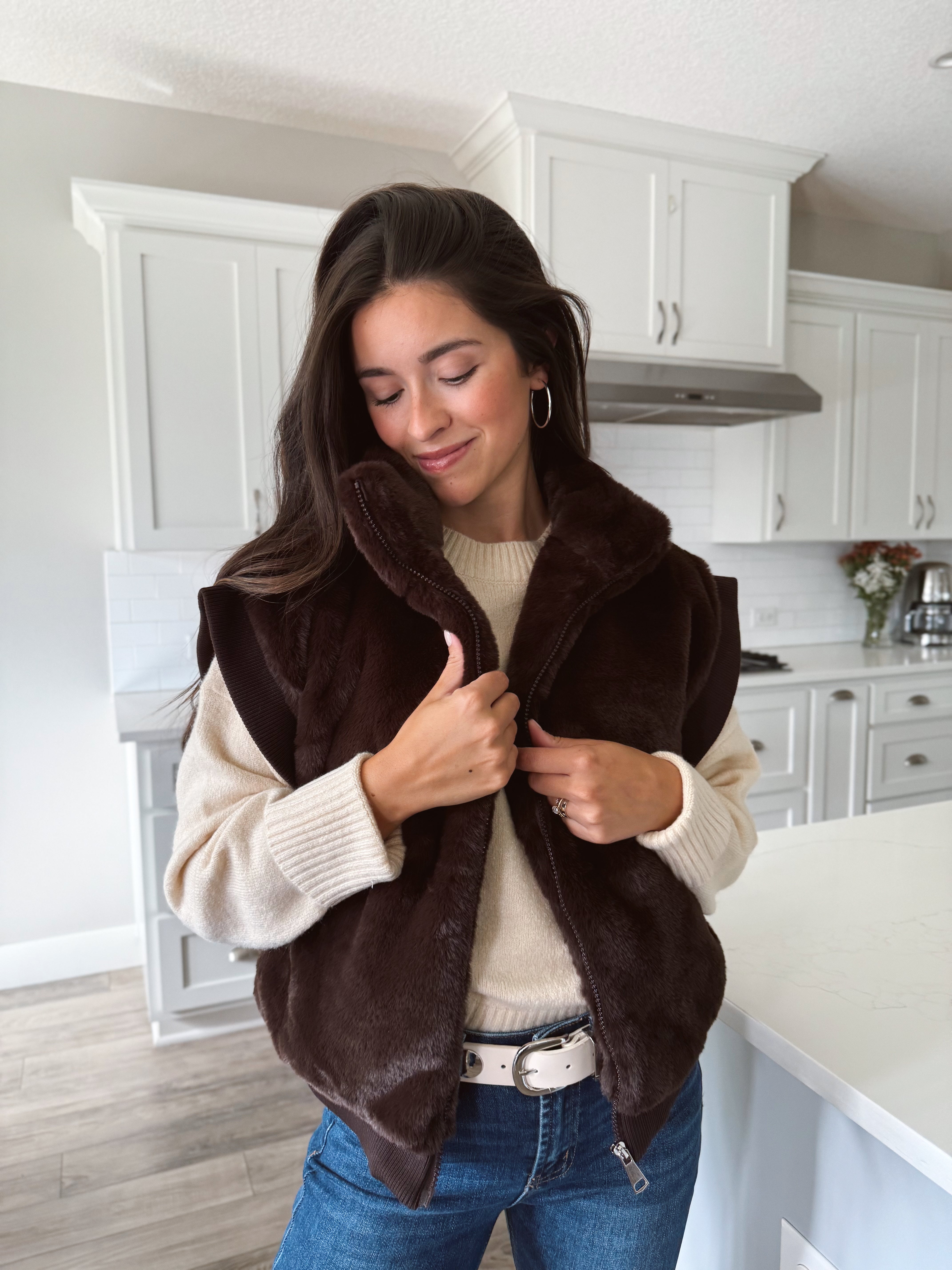 Becky Faux Fur Vest - BROWN - willows clothing VEST