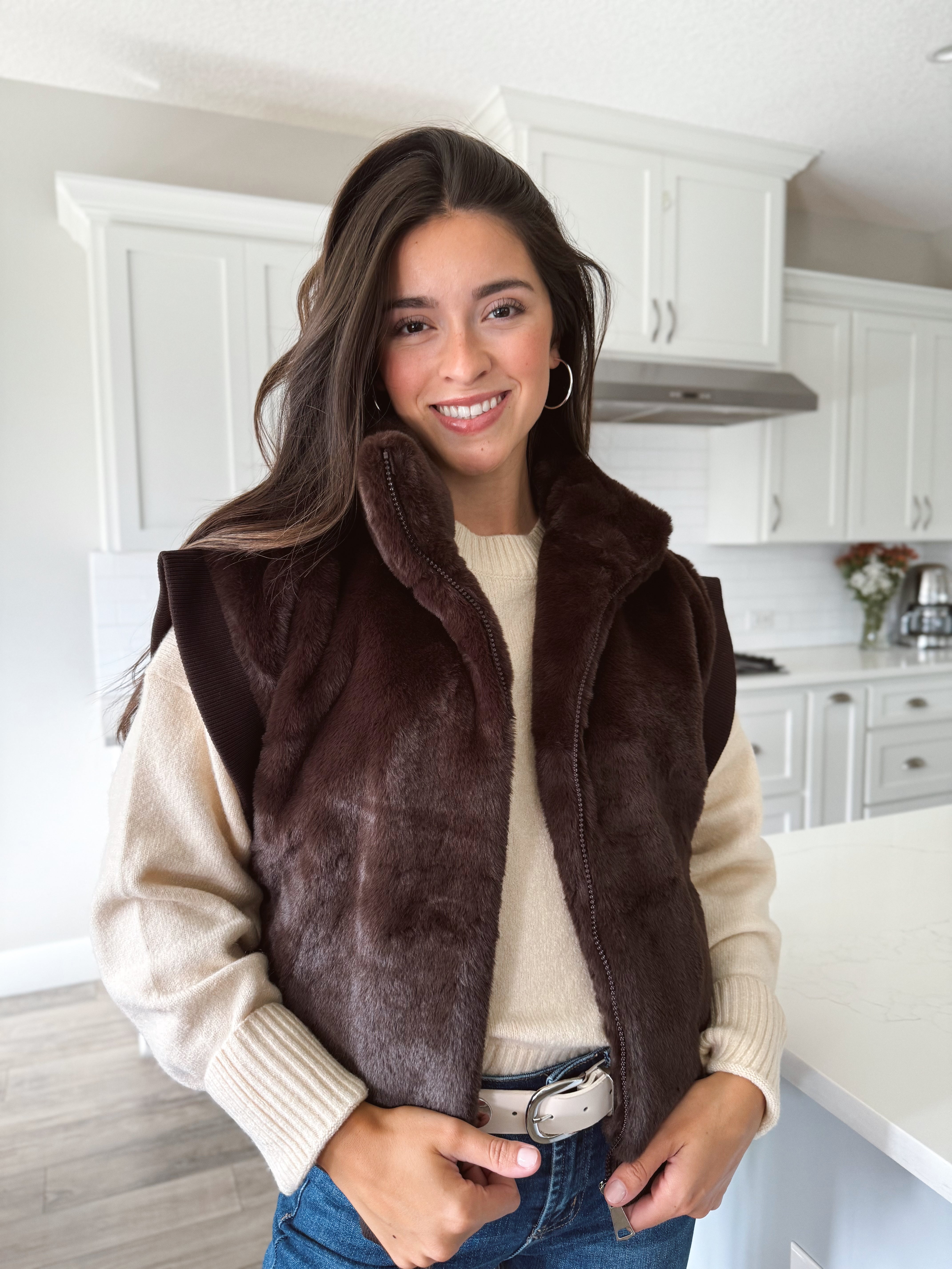 Becky Faux Fur Vest - BROWN - willows clothing VEST