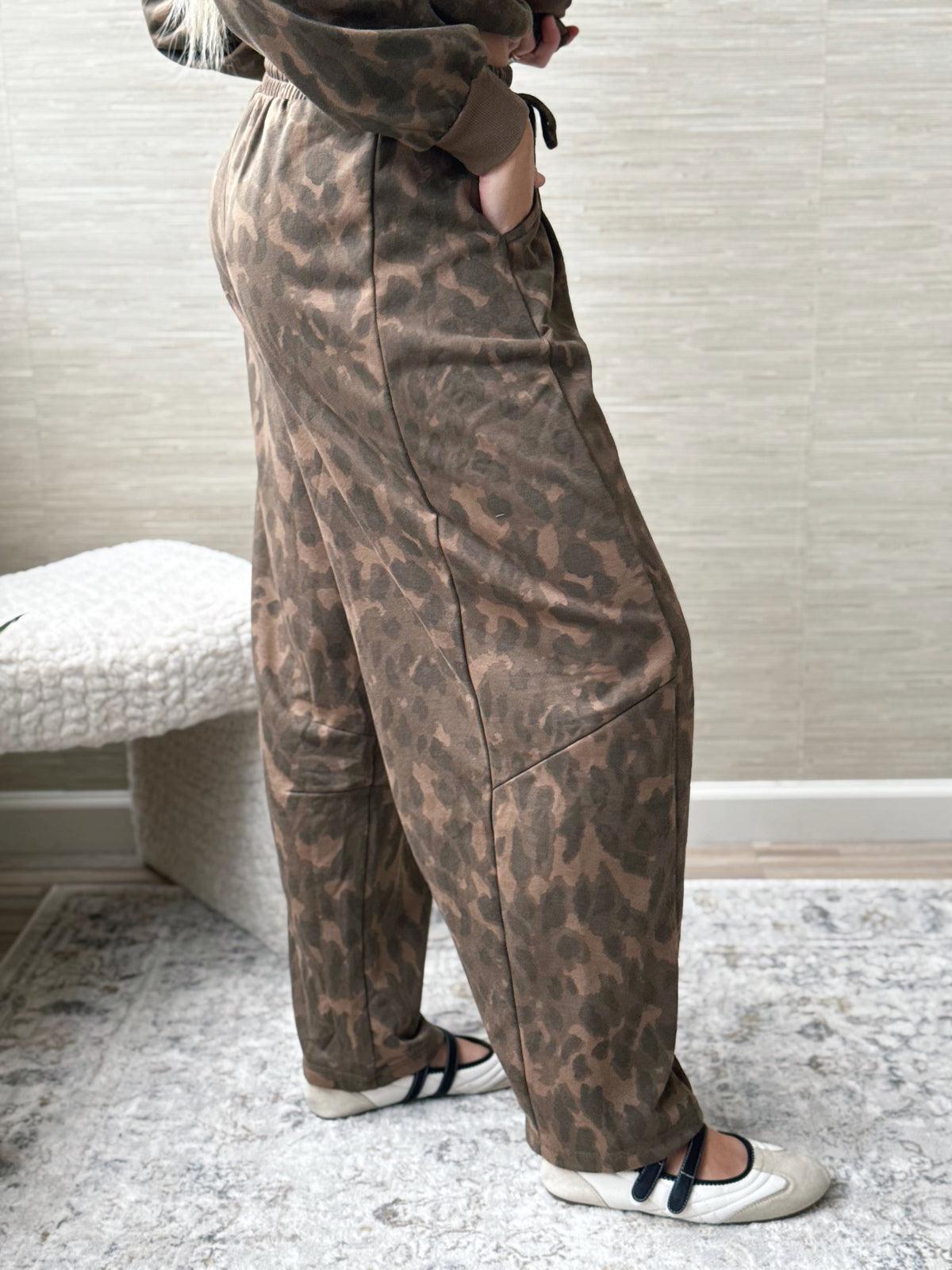 Born to Roam Barrel Pants - MOCHA ABSTRACT SPOT - willows clothing Sweatpants