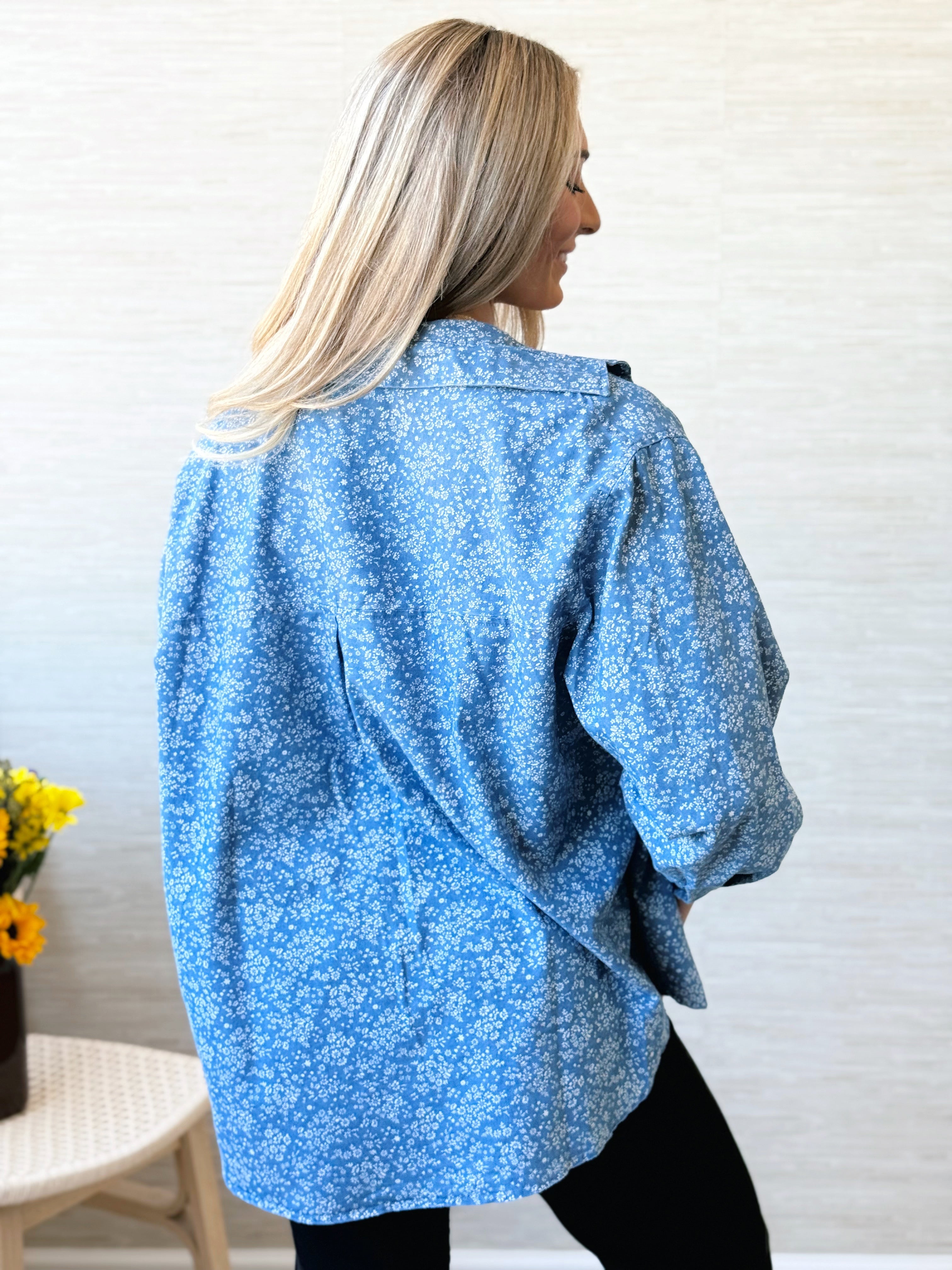 Botanical Garden Shirt - BLUE - willows clothing BLOUSE