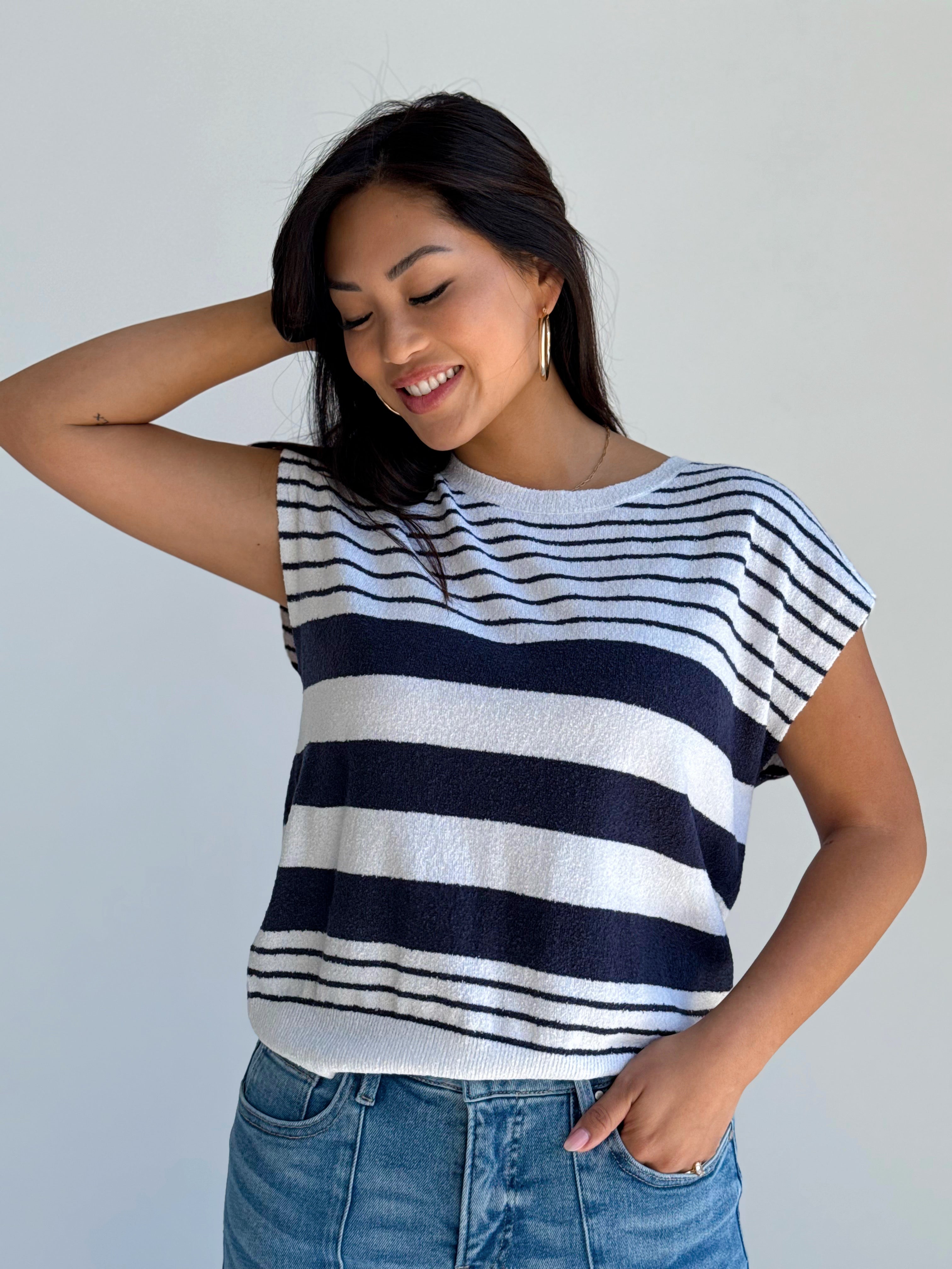 Camden Sweater - WHITE/NAVY - willows clothing SWEATER