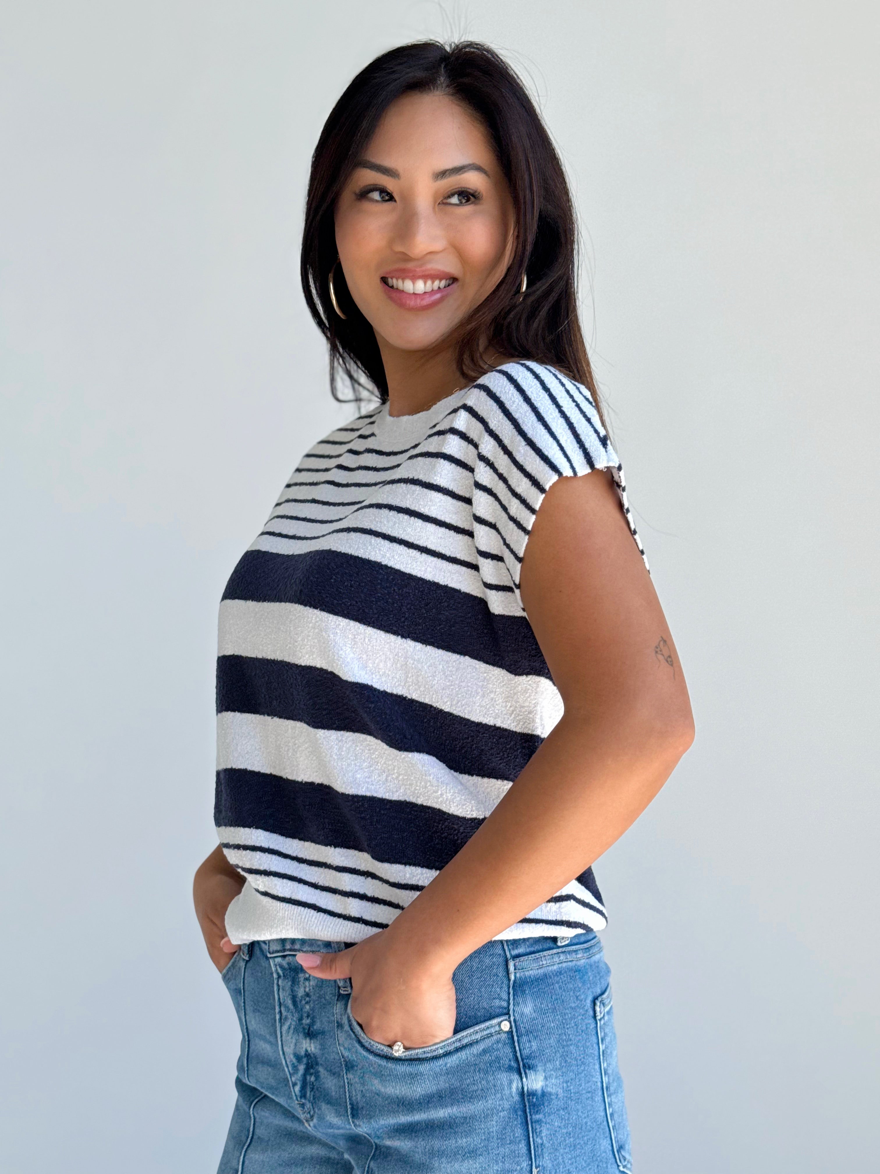 Camden Sweater - WHITE/NAVY - willows clothing SWEATER