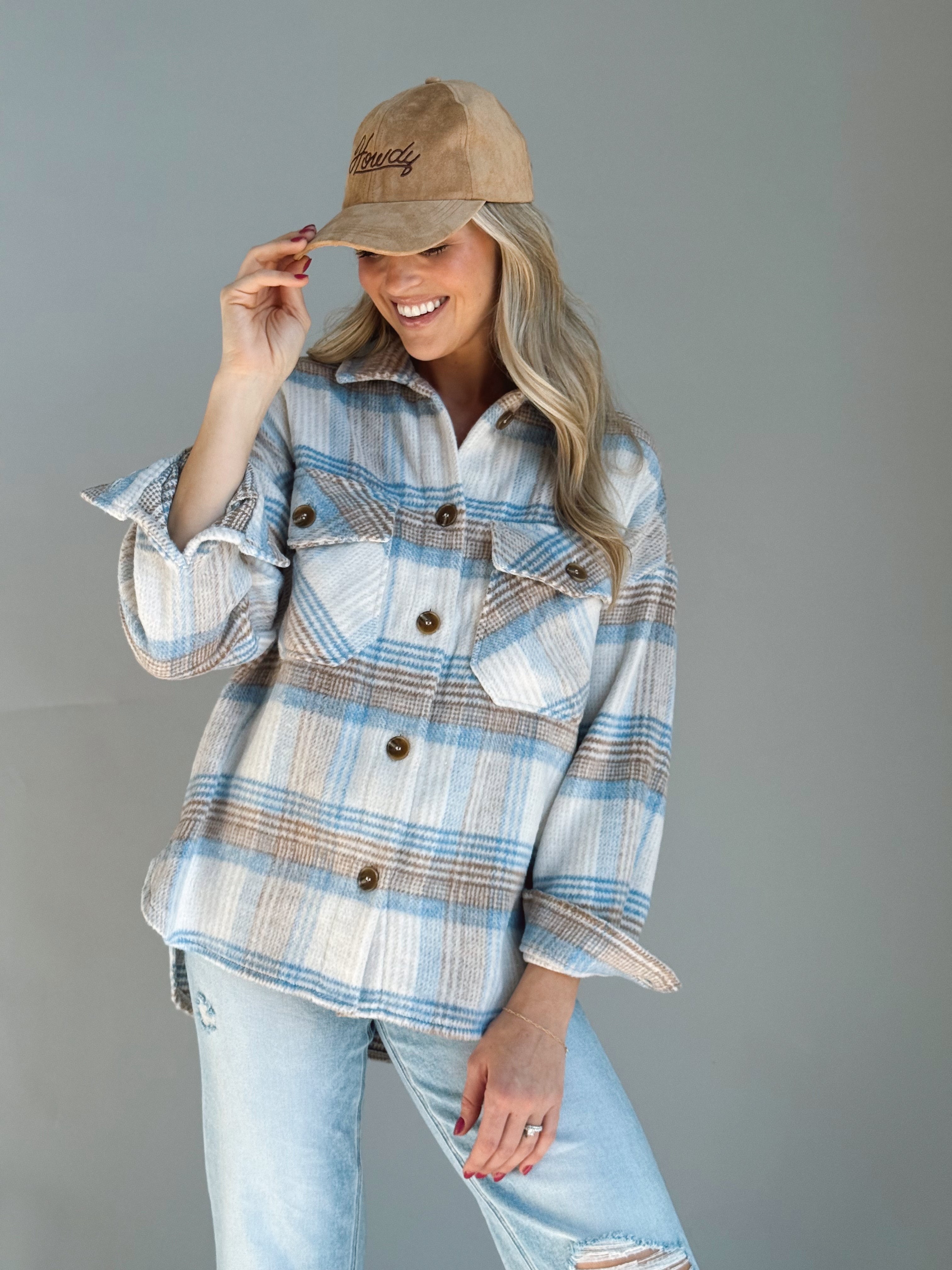 Campfire Shacket - TAUPE/BLUE - willows clothing JACKET