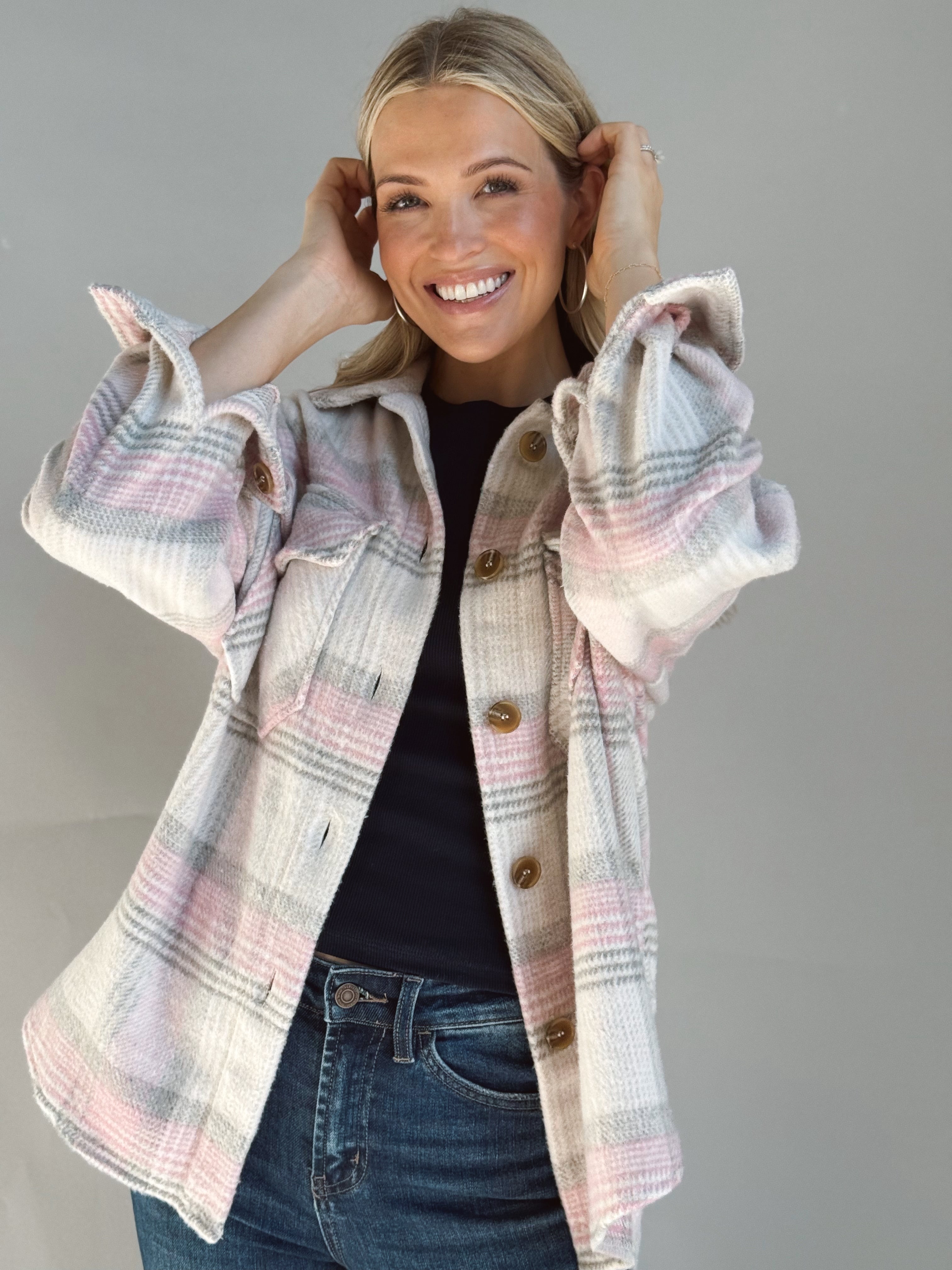 Campfire Shacket - TAUPE/PINK - willows clothing JACKET