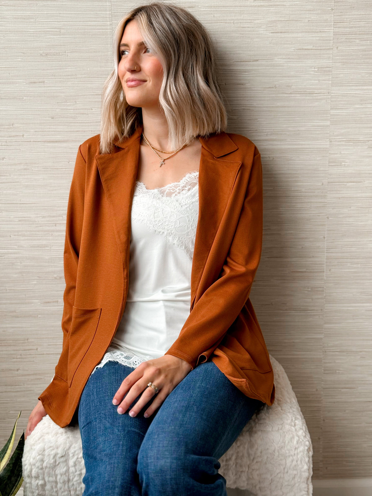Candlelight Season Blazer - MOCHA BROWN - willows clothing BLAZER