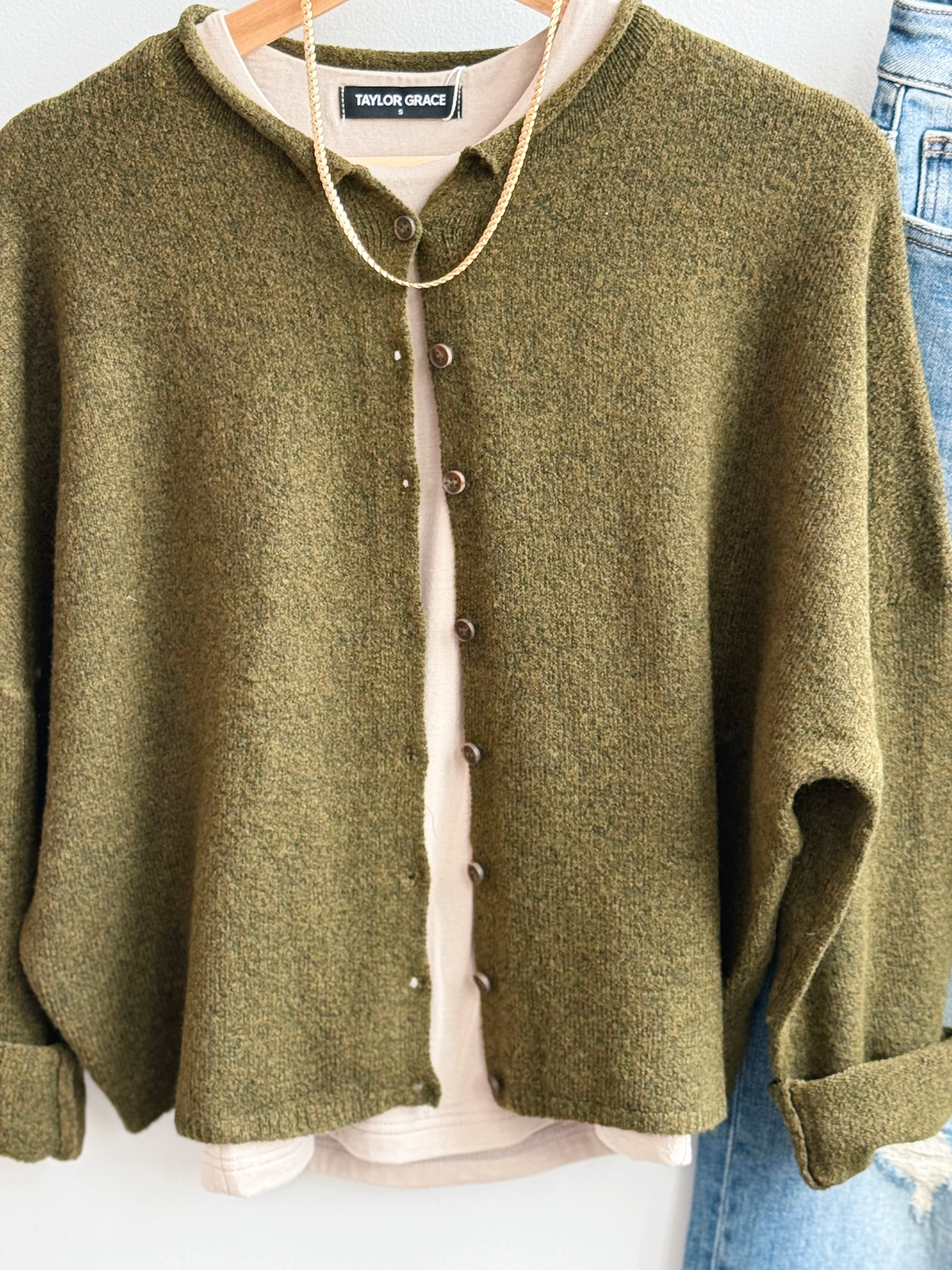Caroline Cardigan - OLIVE - willows clothing Cardigan