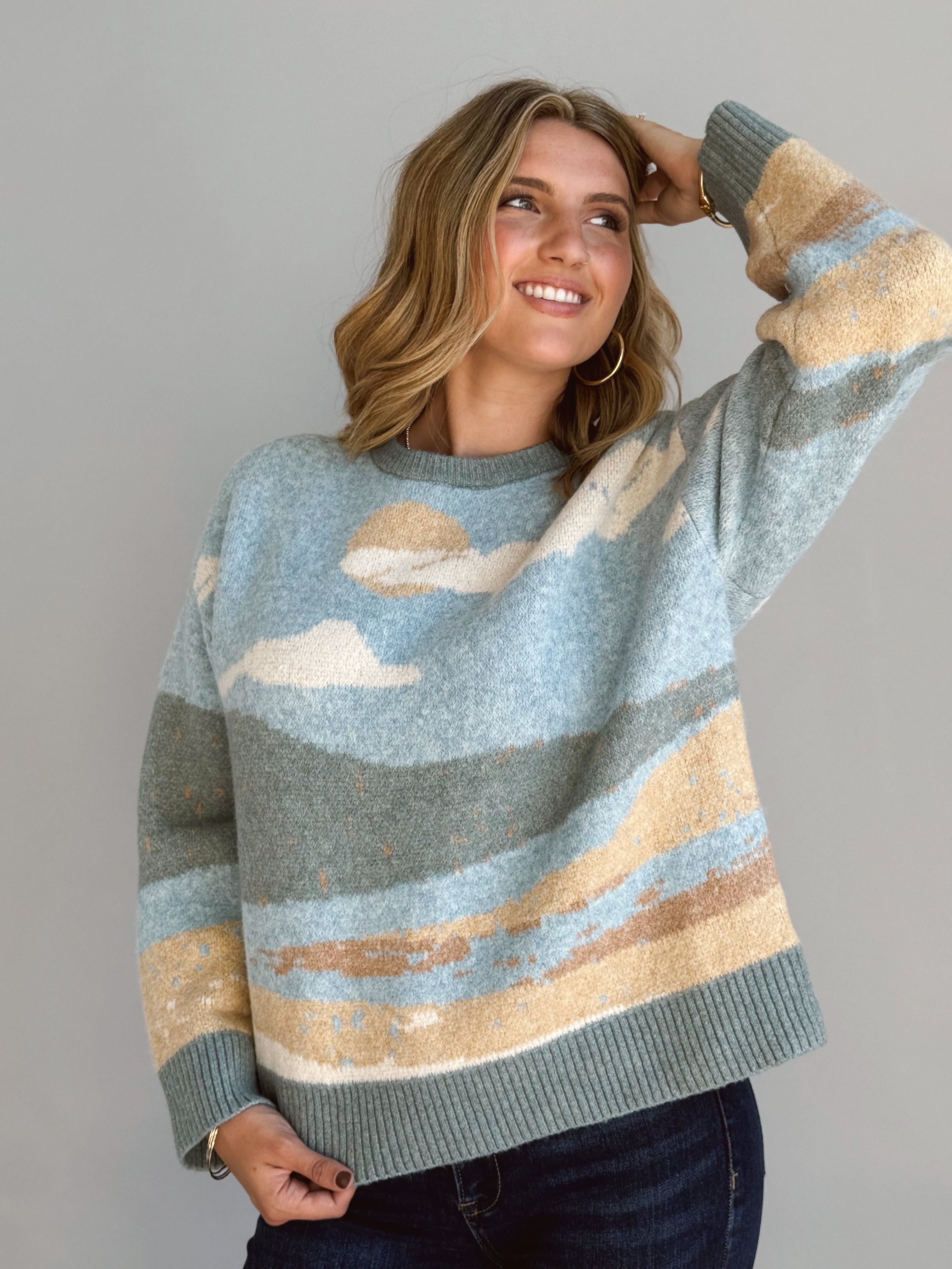 Central Oregon Sweater - BLUE - willows clothing SWEATER