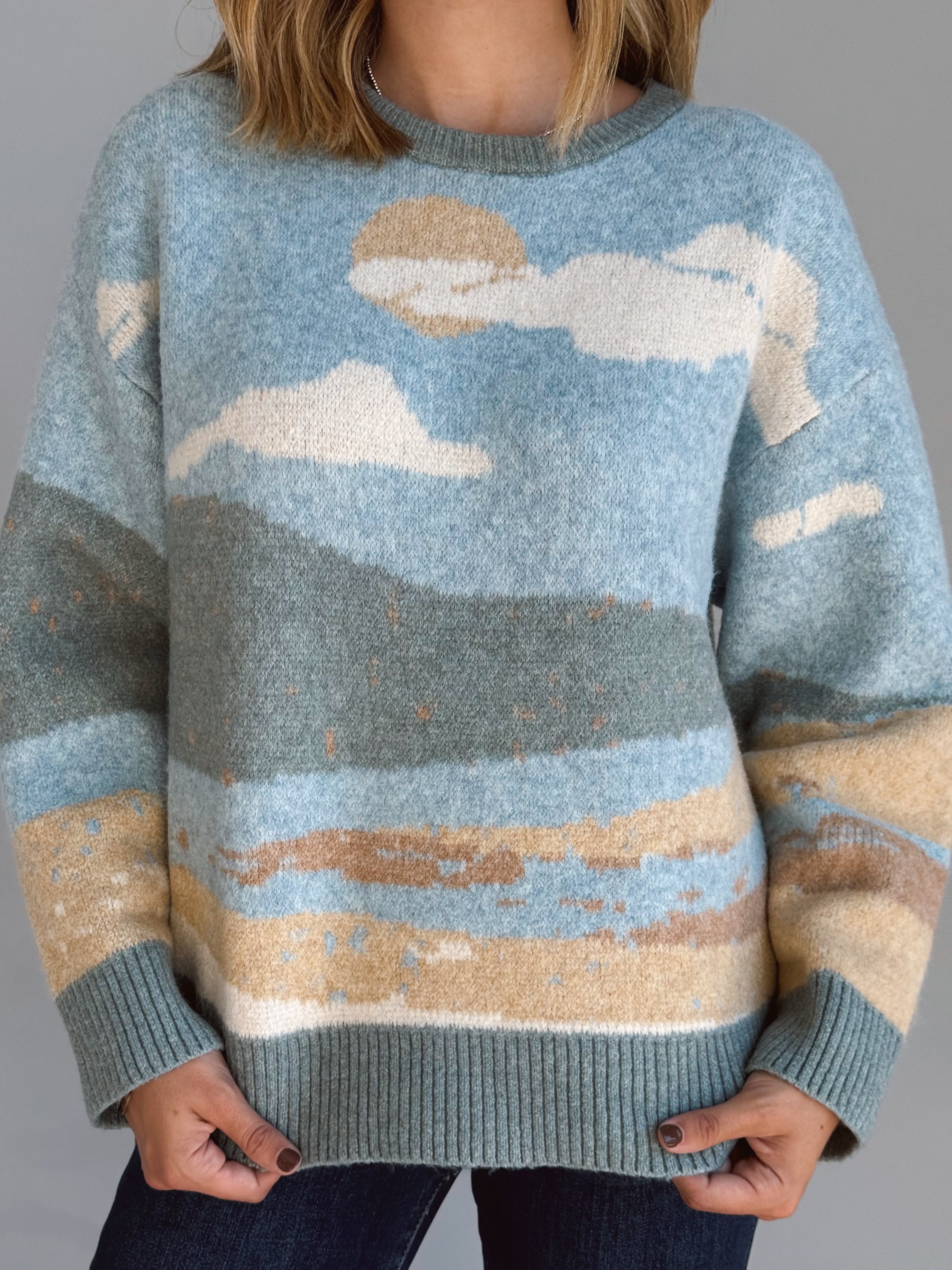 Central Oregon Sweater - BLUE - willows clothing SWEATER