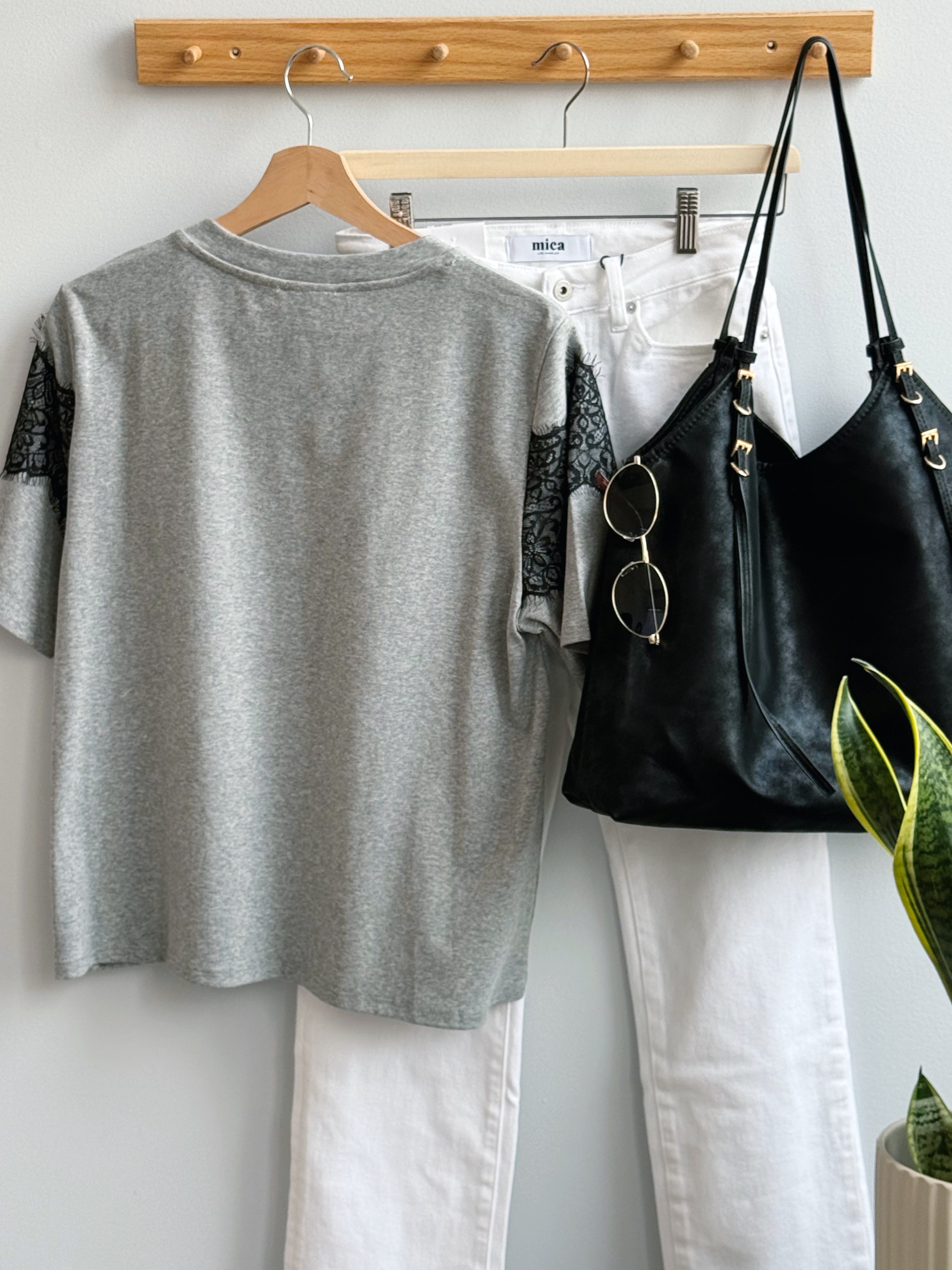 Claud Lace Tee - HEATHER GREY - willows clothing S/S SHIRT